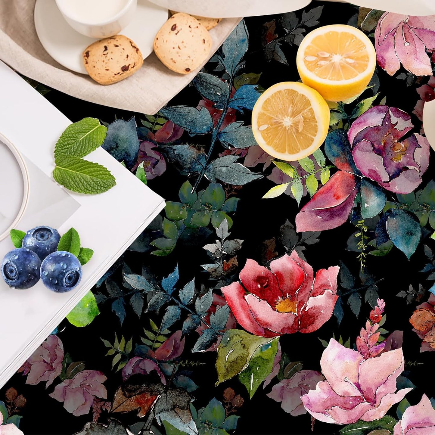 HAOKHOME Floral Shelf Liner and Cabinet Liner, Self-Adhesive Drawer Liners, Peel and Stick Contact Paper Liner Kitchen Cabinets and Cupboard, Bathroom Drawers,Black/Green/Pink 17.3in x 6.5ft