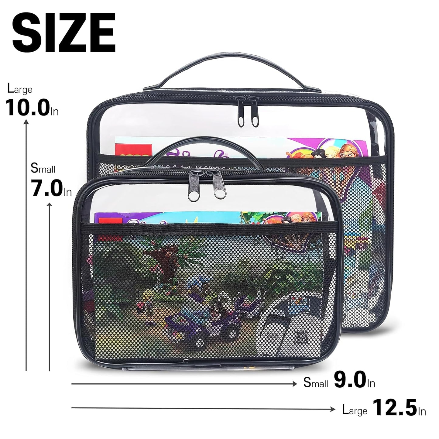 holay 4 Packs PVC Zippered Blocks Set, Toy, Clay, Board game Storage Organizer Case (Name Tag, Manual Pocket) (Black, Large)
