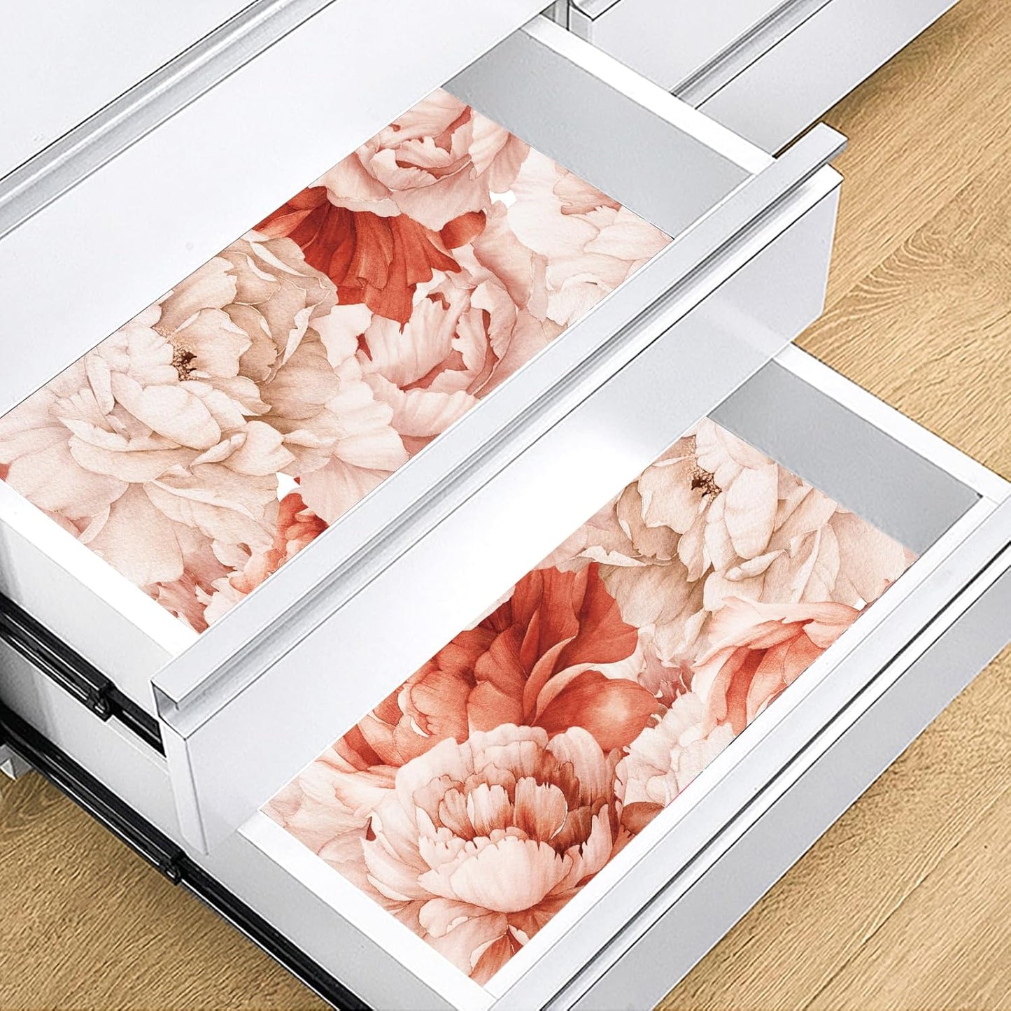 HAOKHOME Floral Shelf Liner and Cabinet Liner, Self-Adhesive Drawer Liners, Peel and Stick Contact Paper Liner Kitchen Cabinets and Cupboard, Bathroom Drawers, Pink/Dark Orange 17.3in x 6.5ft