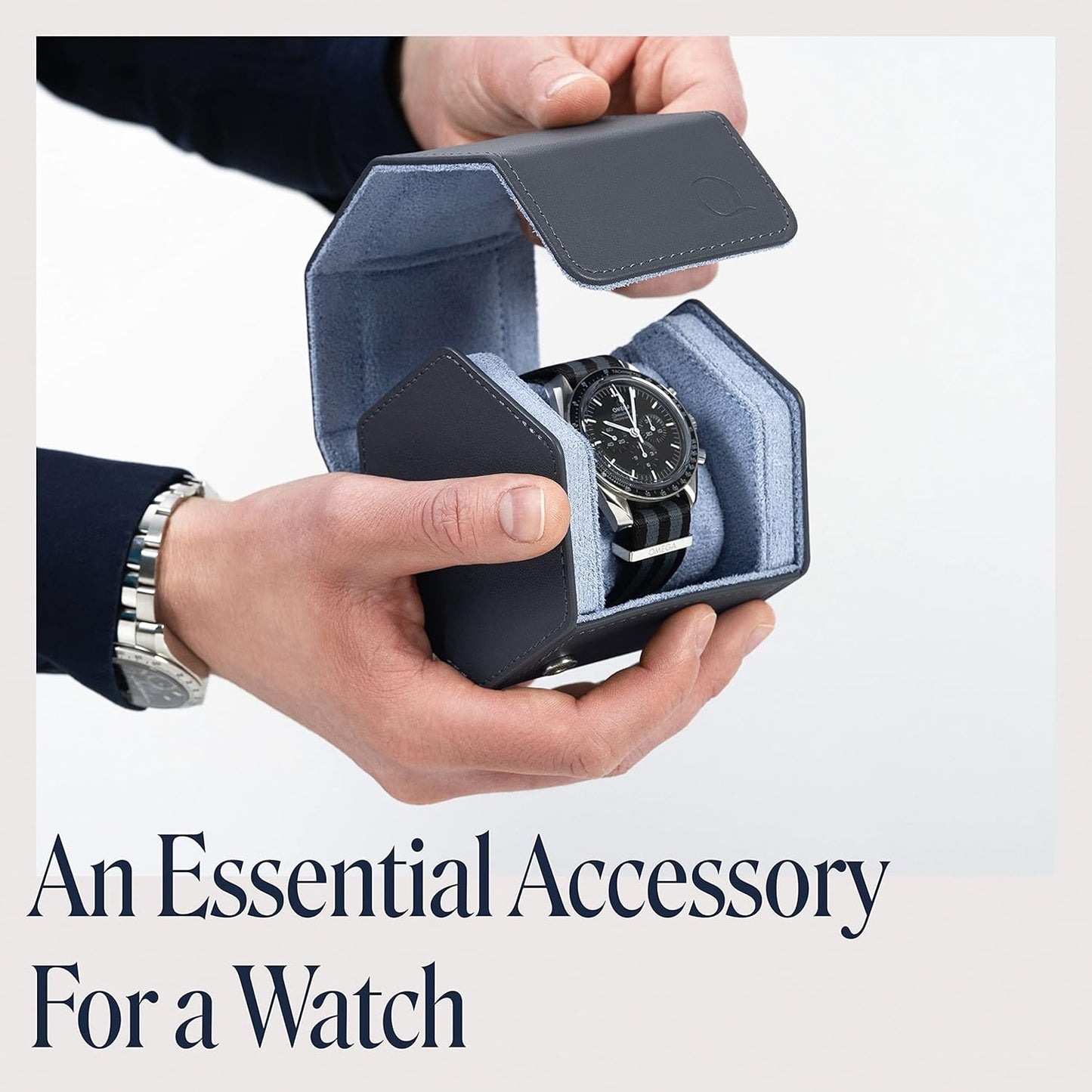 QWATCHBANDS Leather Watch Cases for Men - Hexagon Single & Double Watch Roll Travel Case - Genuine Napa Leather with Velvet Interior - Storage & Display Holder 1 or 2 Watches