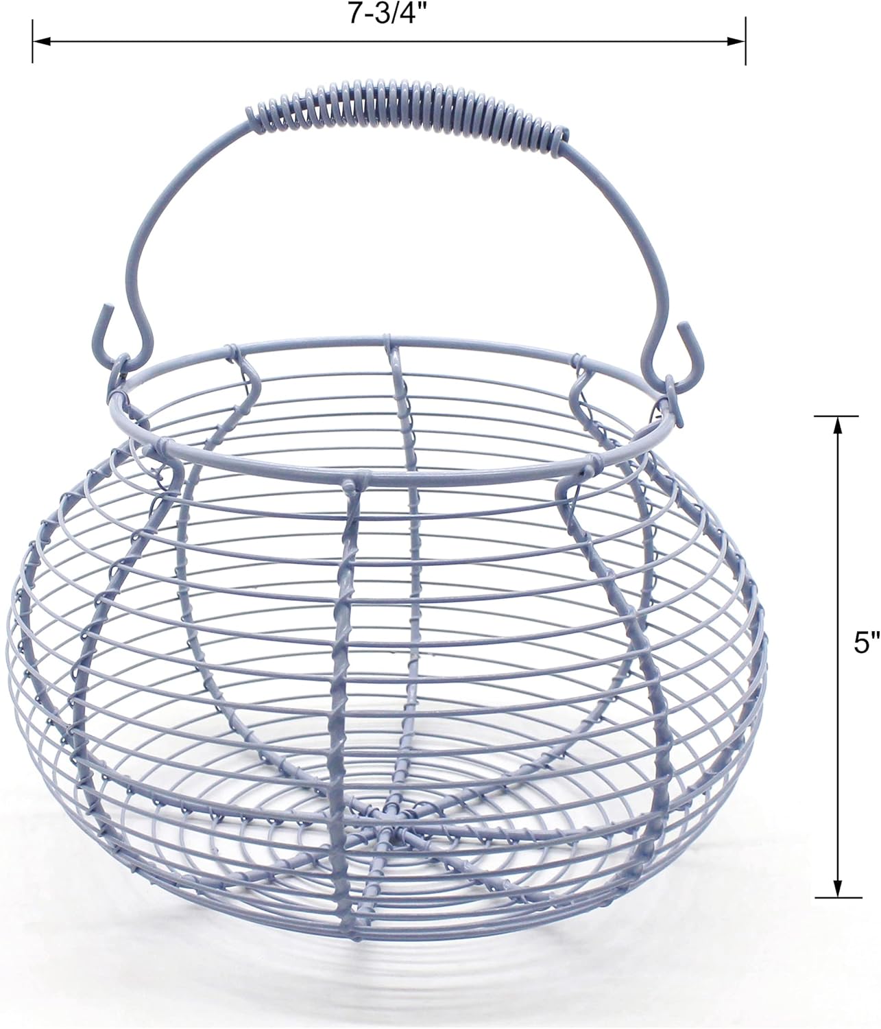 CVHOMEDECO. Elegant Wire Egg Basket with swimming Handle Primitives Vintage Gathering Basket. Light Blue (7-3/4"Dia. X 5"H Blue)