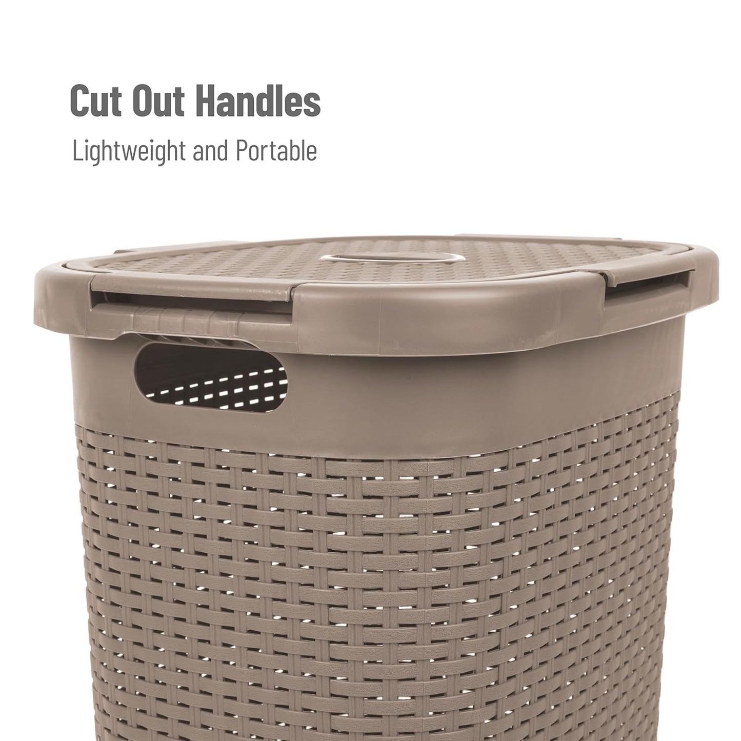 Mind Reader Slim Laundry Hamper with Lid, 60L Clothes Basket, Premium Wicker Design, Plastic, Tan