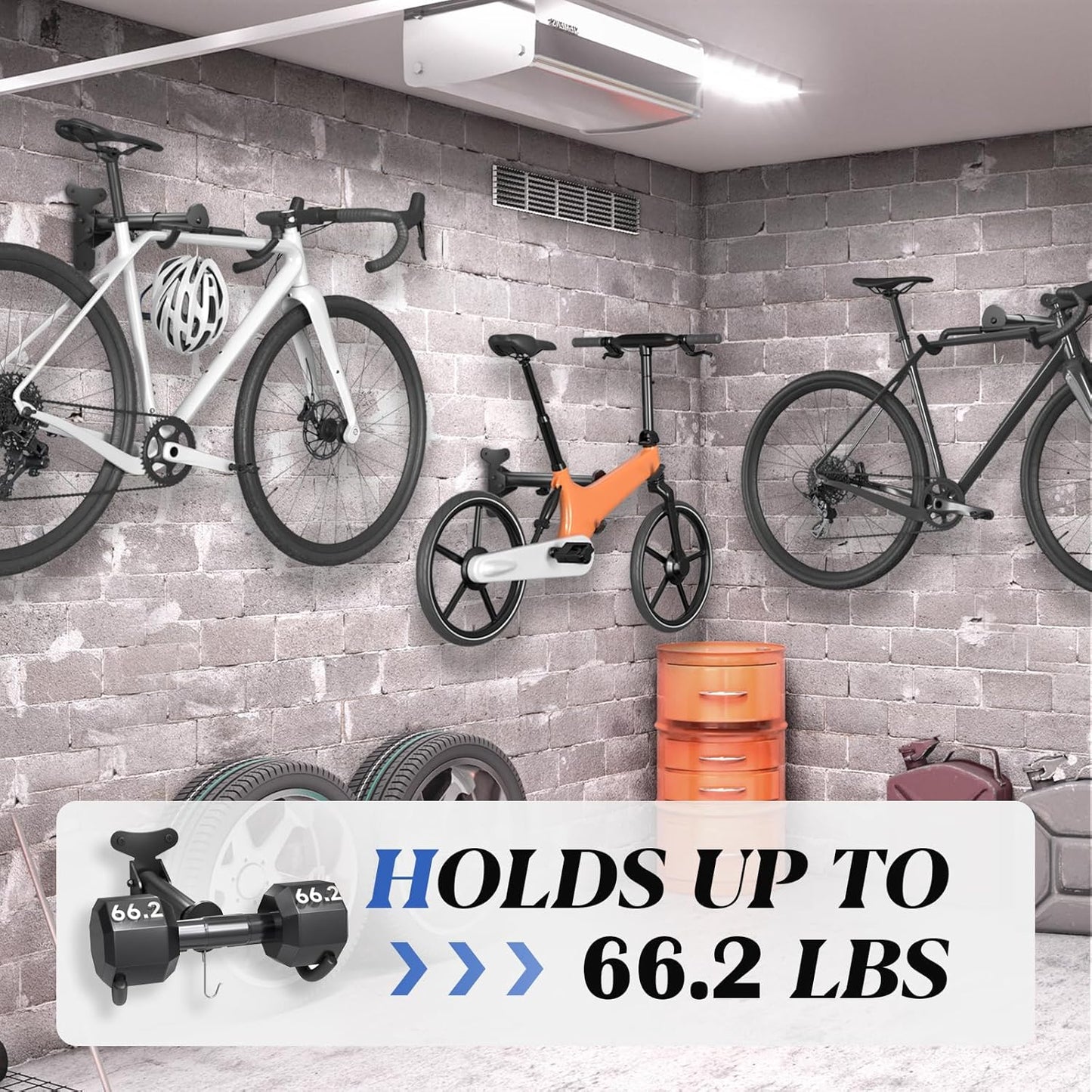Goovilla Bike Wall Mount Hanger Adjustable - Space Saving Horizontal Bicycle Rack for Mountain/Road/Hybrid Bikes | Secure Home Garage Storage with Easy Installation | 2-Pack Cycling Holder Hook,Black