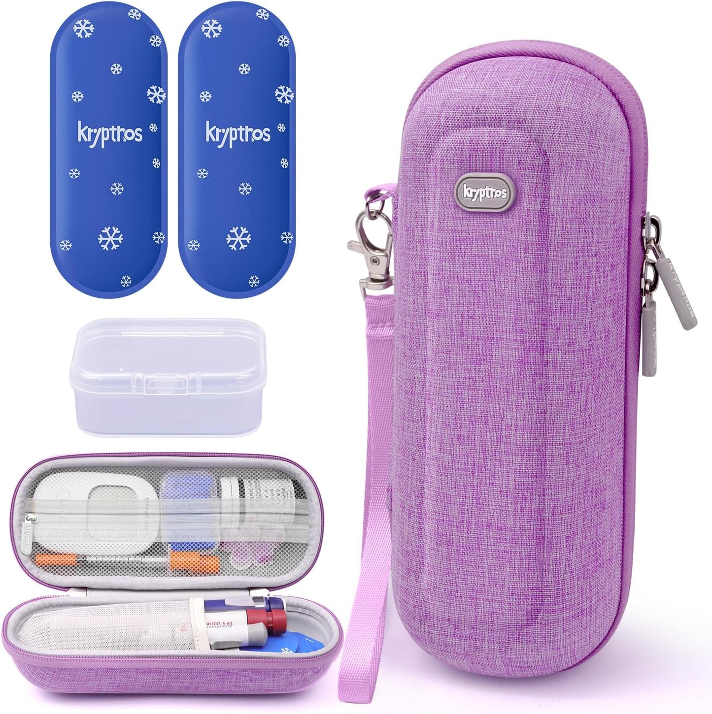 Krypthos Insulin Cooler Travel Case, Diabetes Travel Bag with 2 TSA Approved Ice Packs, Portable Medication Organizer for Diabetic Insulin Pens, Vials & Syringes for Travel & Daily Use (Violet)