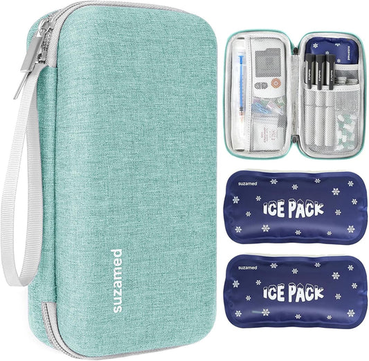 Insulin Cooler Travel Case,EVA Insulation Travel Medicine Kit with 2 Ice Packs for Diabetes Care,Insulin Pen and Other Diabetic Supplies (Green)