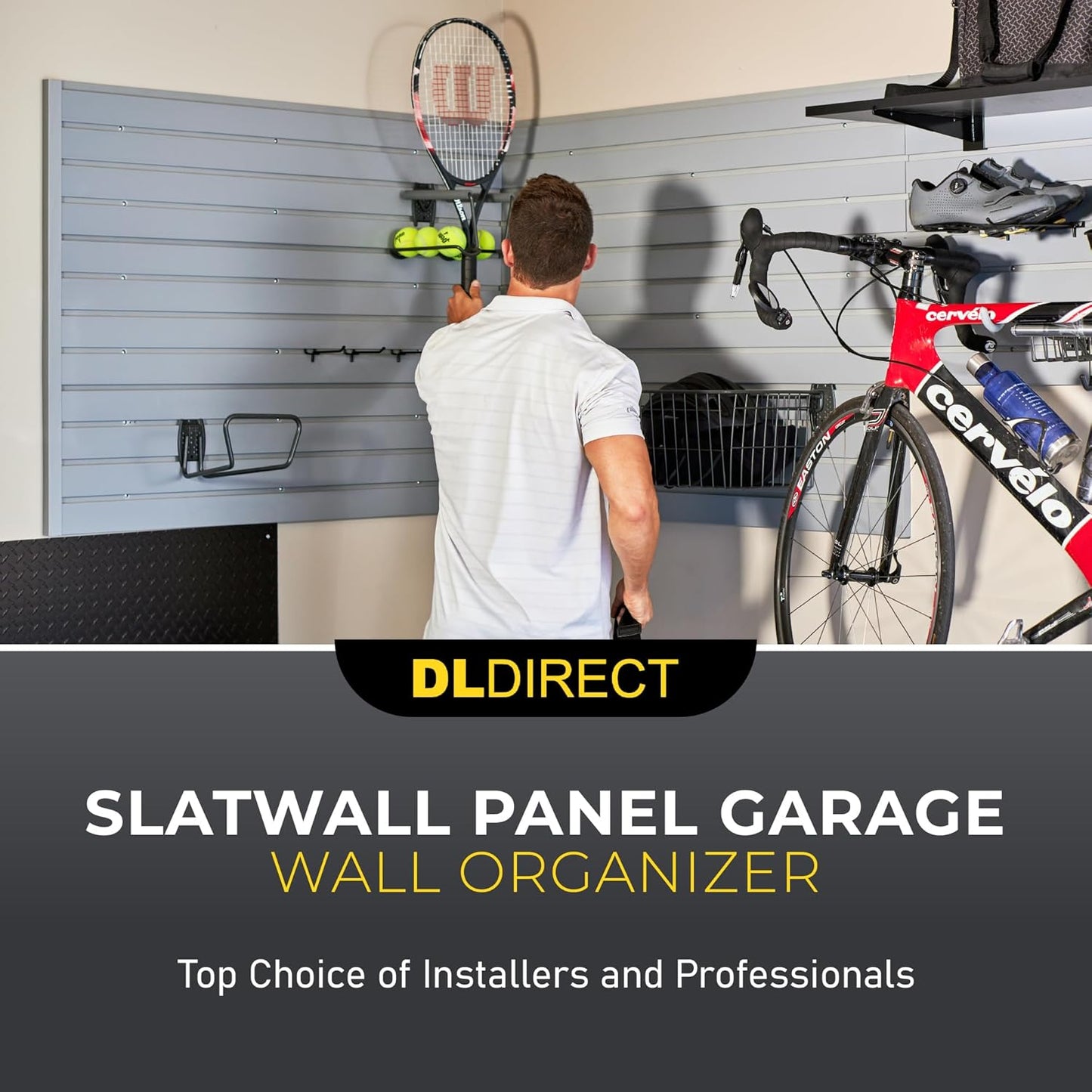 DLDIRECT 96" X 48" - Grey Slatwall Panel Garage Organizer: Heavy Duty Wall Mounted PVC Rack, Interlocking Slat Paneling for Garage Storage, Slotwall Board, Shelves System