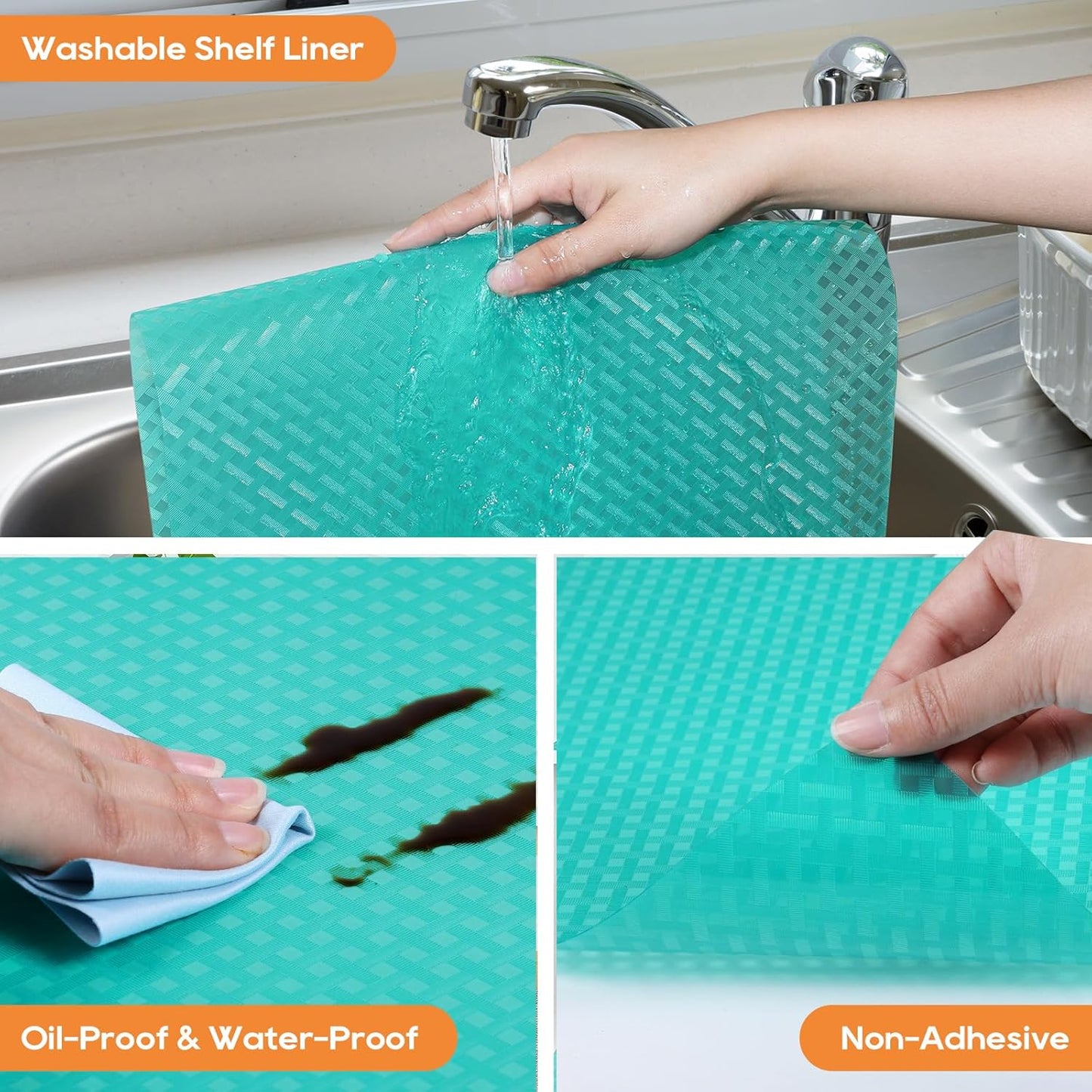 Shelf Liners for Kitchen Cabinets, Waterproof and Oil-Proof Kitchen Cupboard Liner, Refrigerator Liners and Plastic Drawer Mats Non Adhesive Shelves, Fridge - 11.8 x 118 Inch