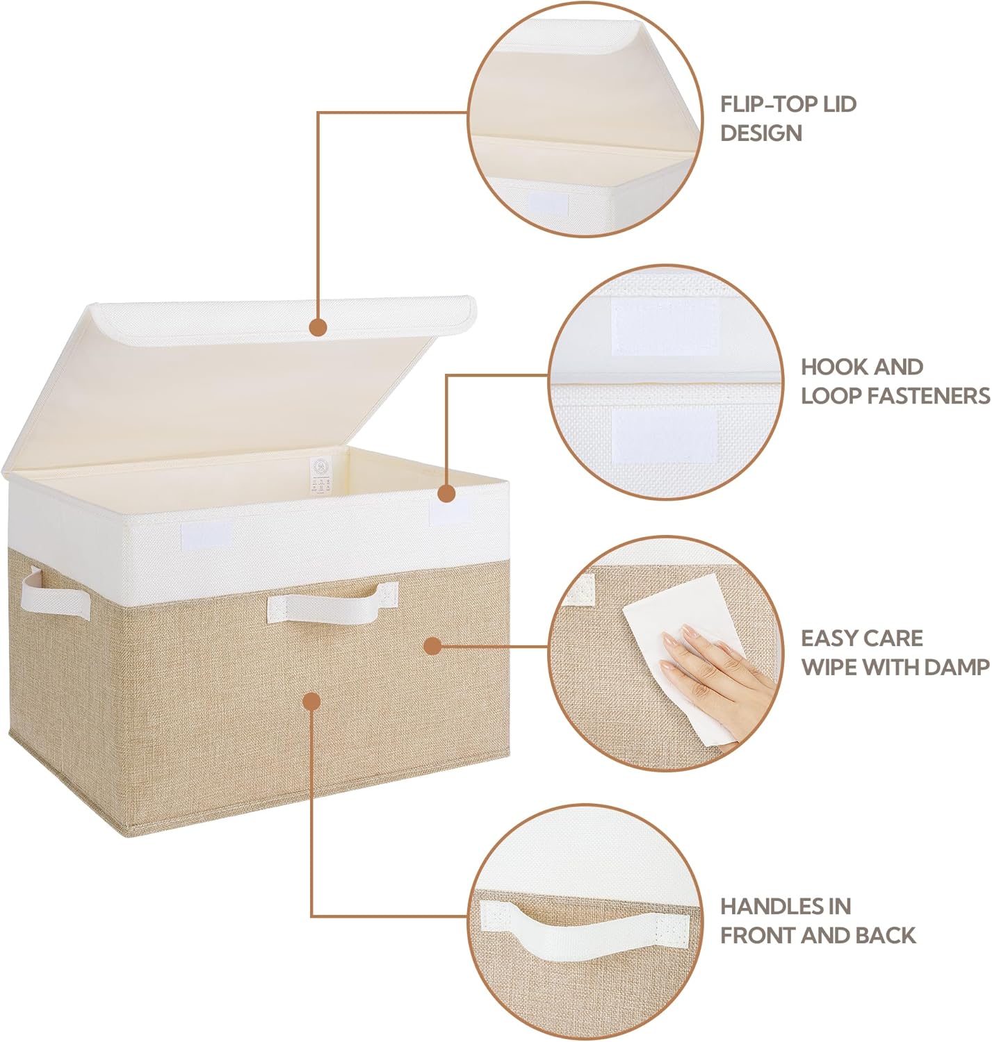 GRANNY SAYS Storage Boxes with Lids, Decorative Storage Bins, Shelf Baskets, Clothes Storage and Organization, White/Khaki, 2-Pack