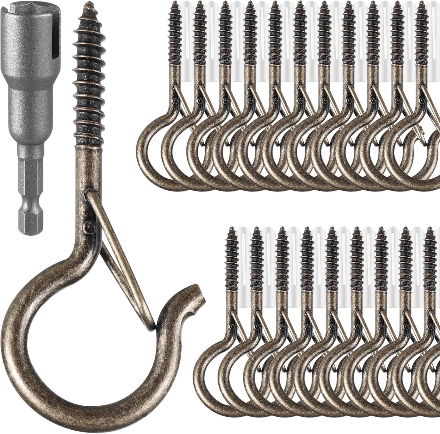 36 PCS Q-Hanger Hooks, Screw Hooks for Outdoor String Lights, Safety Buckle Design Cup Eye Hook for Hanging Christmas Lights, Plants, Mounted on Wall Ceiling, Include 1 Wing Nut Driver, Copper