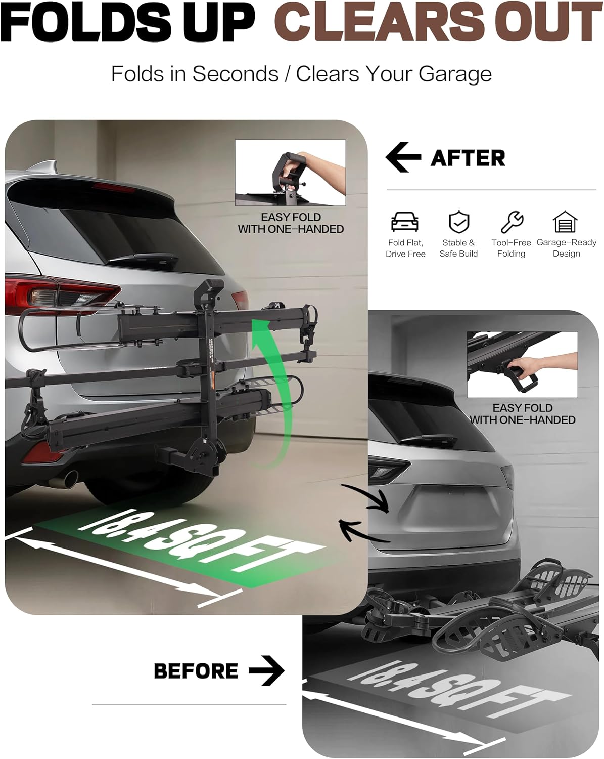 Hitch 2-Bike Rack, 200 lbs Capacity E-Bike Carrier Platform Mount, Up to 5’’ Fat Tire Bicyclefor 2’’ Receiver Cars Trucks SUVs Minivans RV, Trailer