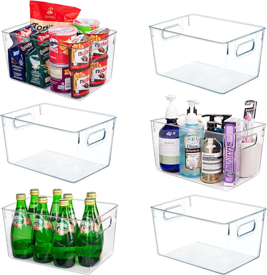 Clear Plastic Storage Bins-6 Pack Large Pantry Organizers and Storage Containers for Kitchen, Bathroom, Under-Sink, Office, Closet, Garage, Freezer and Snack