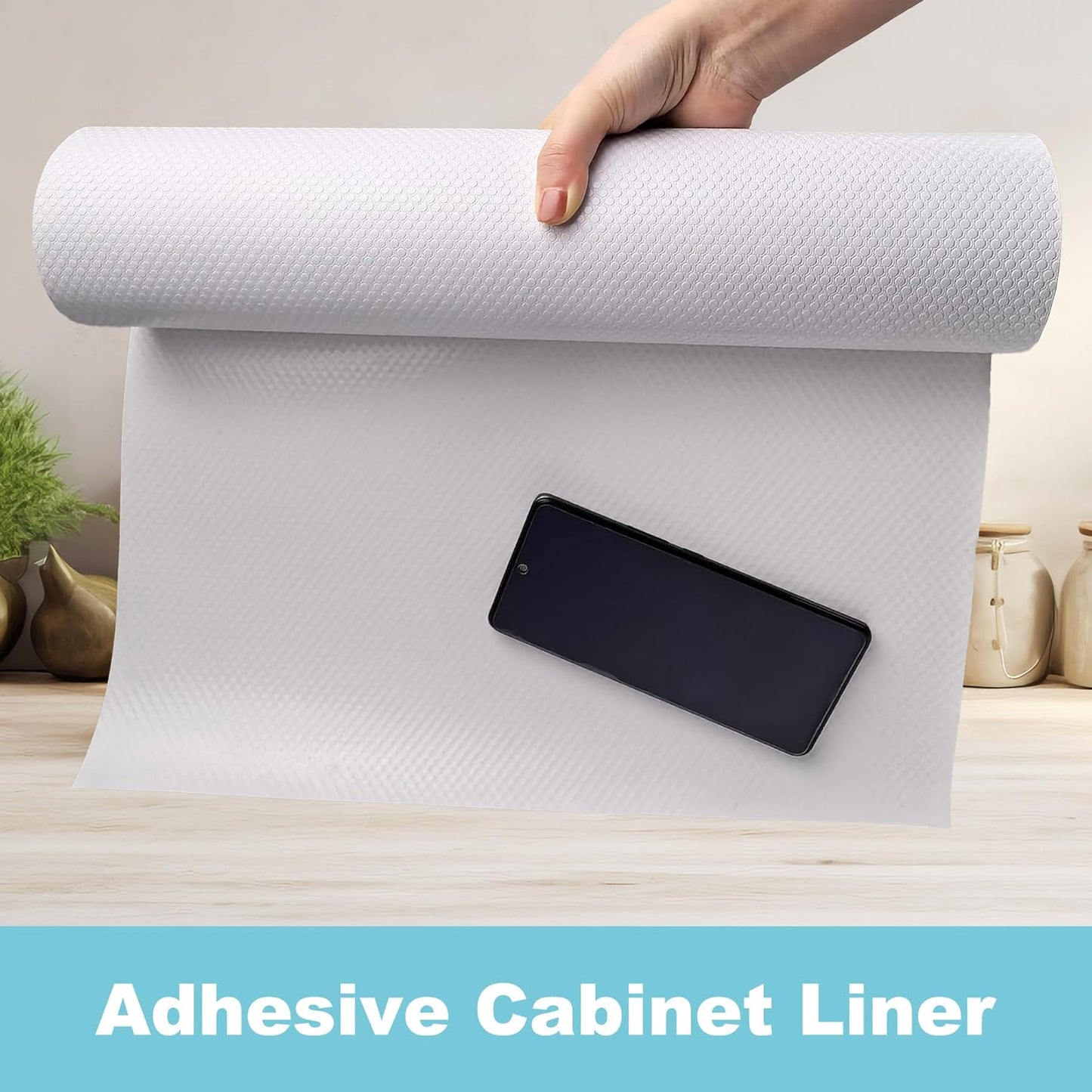 Self Adhesive Cabinet Shelf Liner: 17.7 Inch Wide Peel and Stick White Contact Paper - Non-Slip Waterproof, Removable, Drawer Liners for Pantry Shelves Countertop 17.7 in x 24 FT