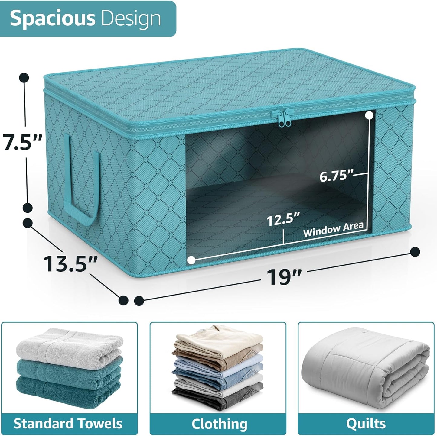 Sorbus Medium Clothes Storage Bags - Foldable Blanket Storage Bins for Organizing Bedroom, Closet, Clothing, Comforter, Organization with Clear Window, Lids and Carry Handles - Set of 3