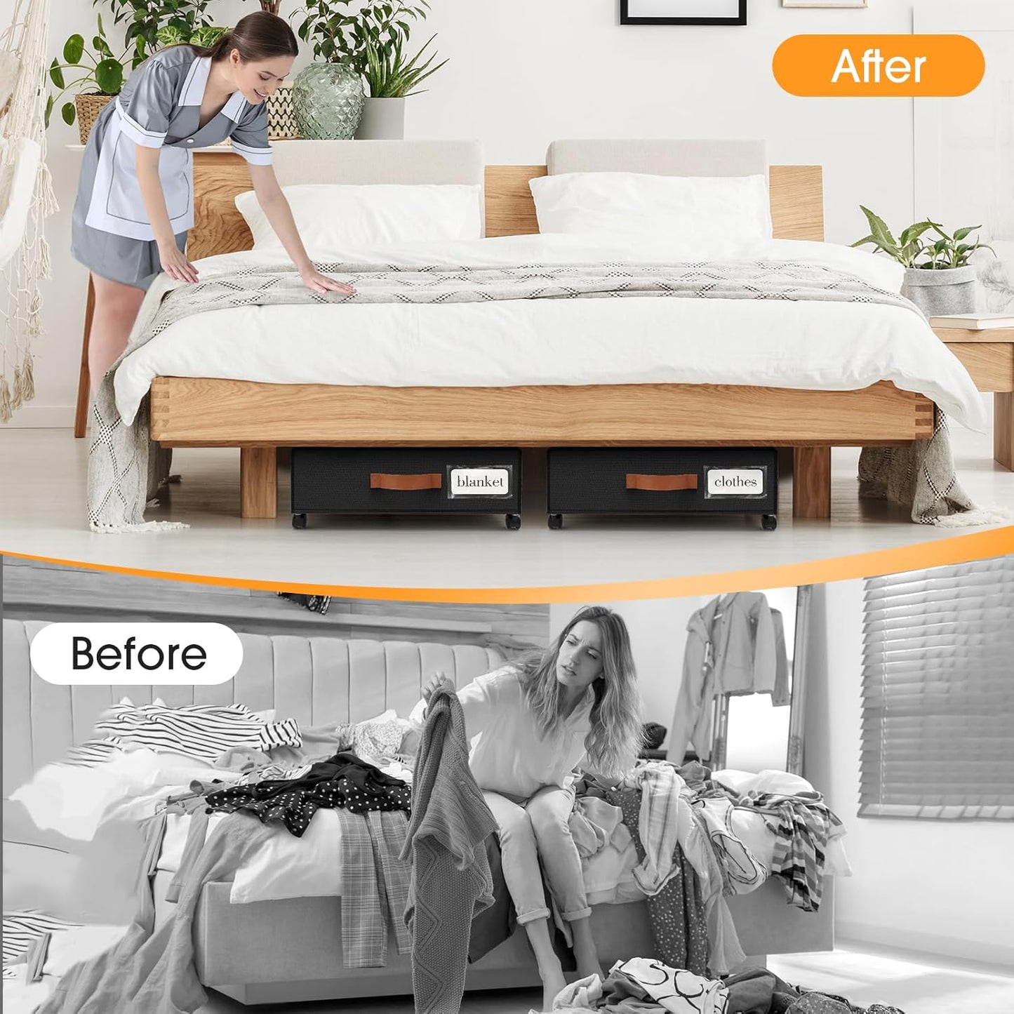 Under Bed Storage with Wheels 2Pack Storage Containers with Clear Window&Label Under Bed Drawers Rolling Under Bed Storage for Clothes,Shoes, Blankets (30.71 x 16.93 x 6.69 in, Black)