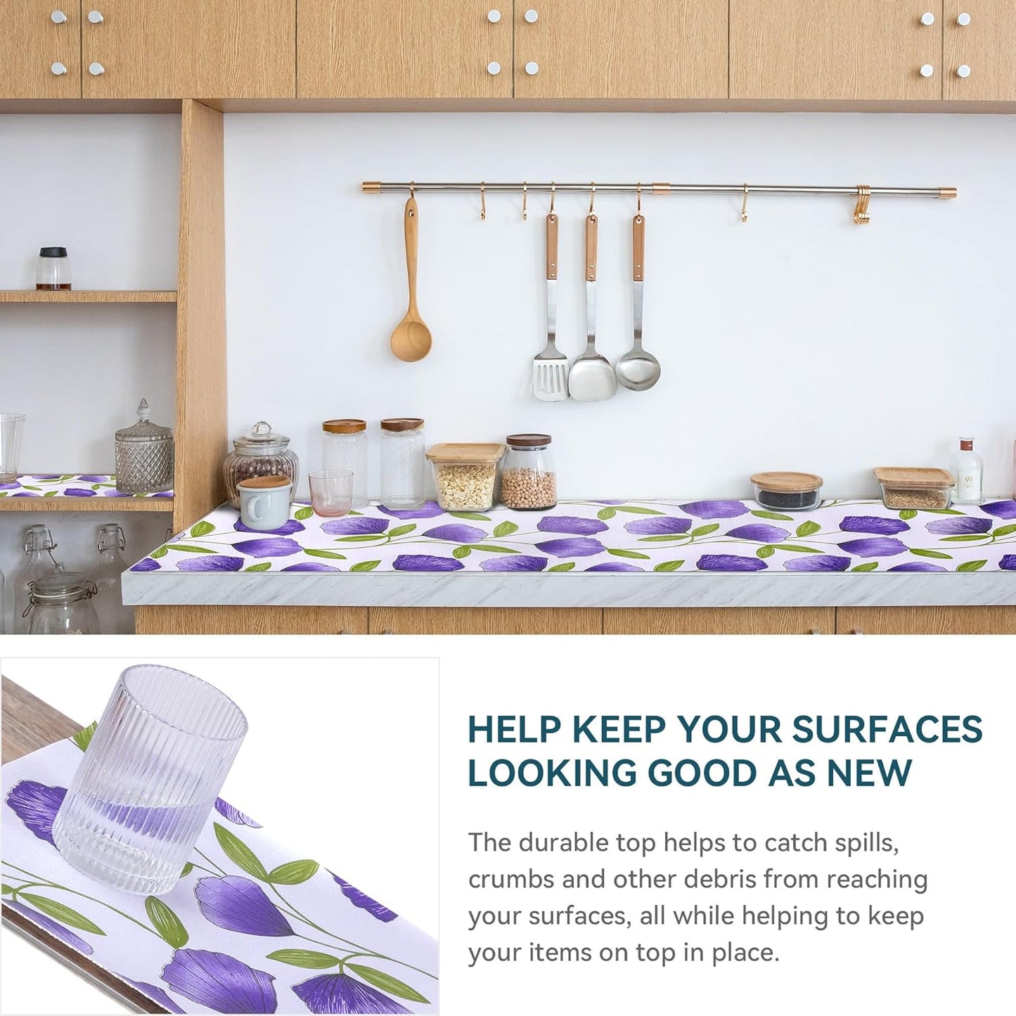 20" W x 360" L Floral Drawer and Shelf Liner for Cabinets, Non-Adhesive Strong Grip Non-Slip Flower Shelf Cabinet Kitchen Shelf Liners for Kitchen Cabinets