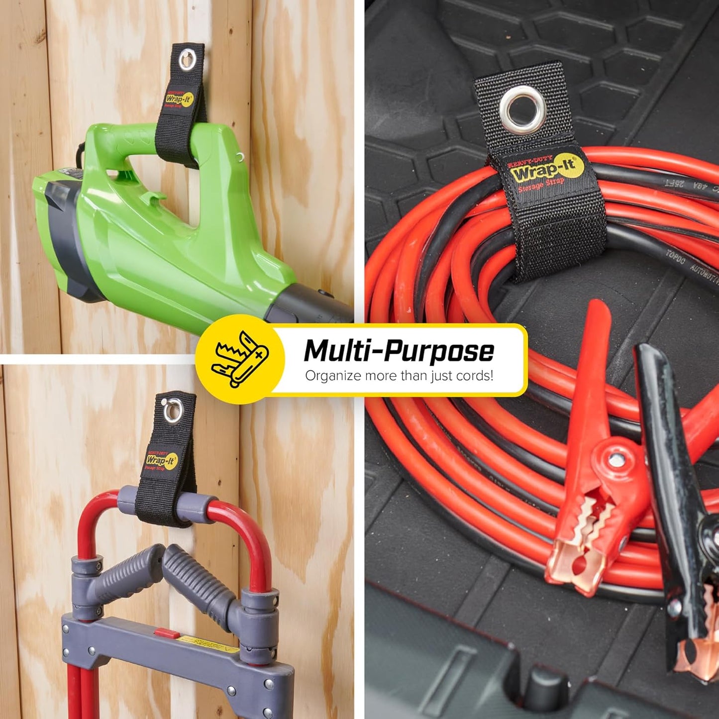 Heavy-Duty Wrap-It Storage Straps, 13-inch (6 Pack) - Hook and Loop Extension Cord Organizer Hanger, Cord Wrap, Cable Straps for Cables, Hoses, Rope for Home, RV and Garage Storage and Organization