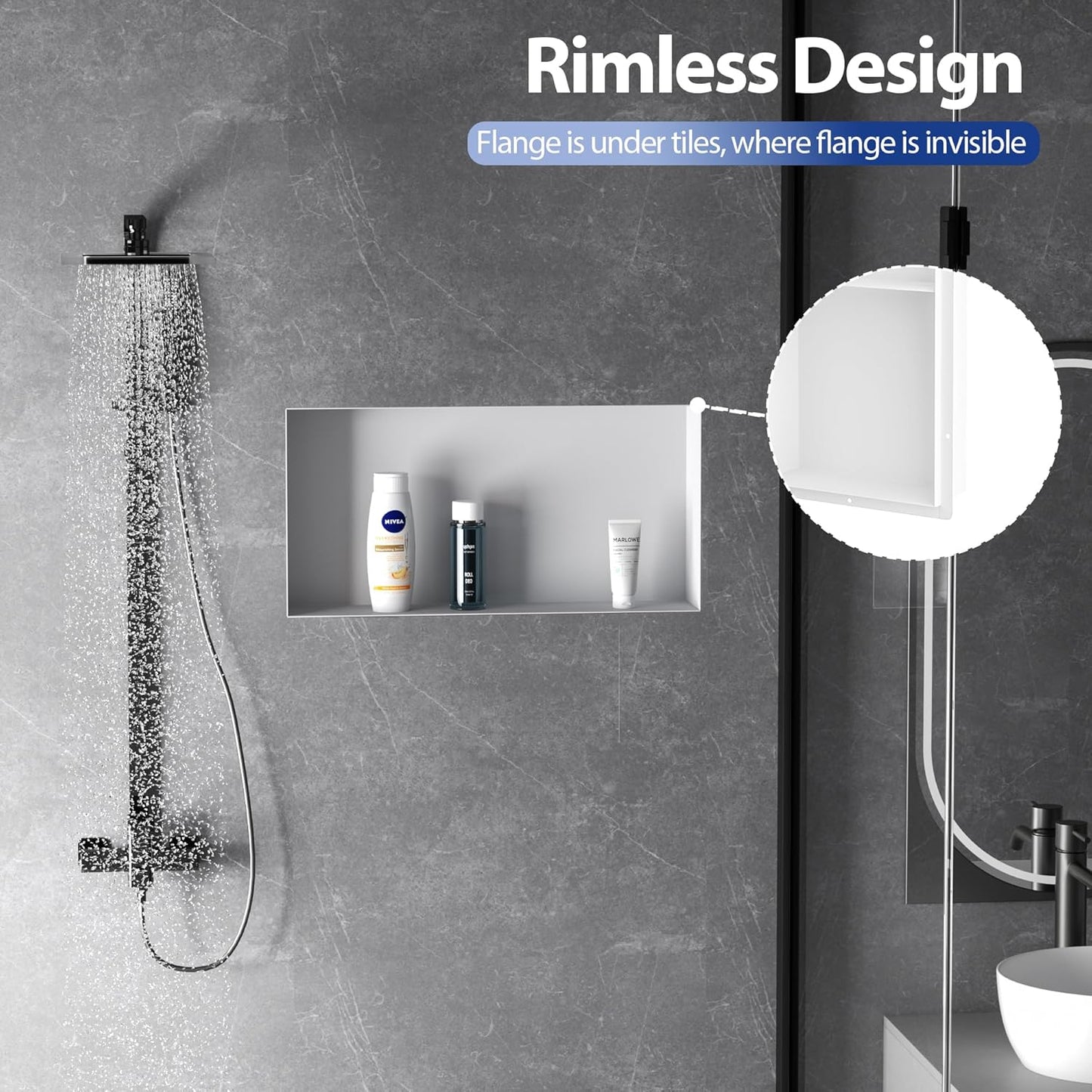 Stainless Steel Shower Niche 24" X 12", No Tile Needed Wall Niche Shower, Recessed Shower Shelf for Bathroom Storage, Matte White