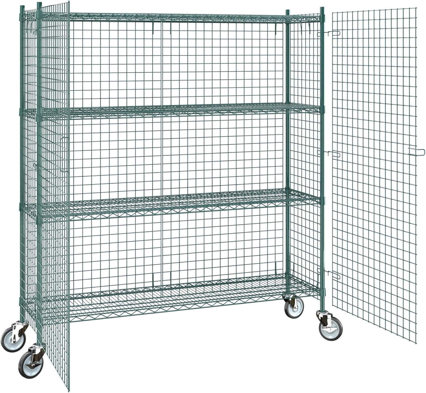 18"x60"x70" Metal Wire Green Security Heavy Duty Commercial NSF Certified Storage Unit | Mobile Wire Security Cage Kit