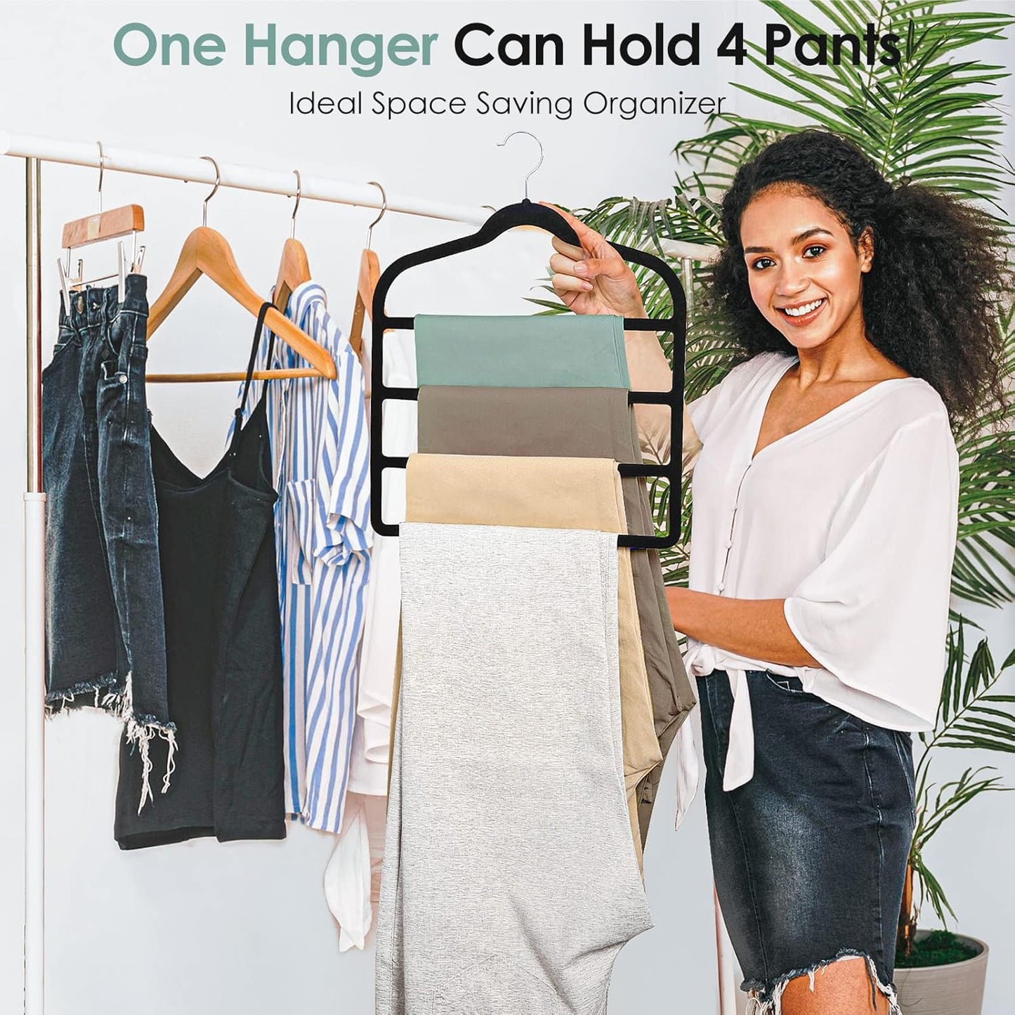 Velvet Hangers Space Saving Non Slip Pant Velvet Hangers, DUDUCOFU 8 Pack Black Multi Layer Clothes Hangers Closet Organizer for Pants Trousers Scarf
