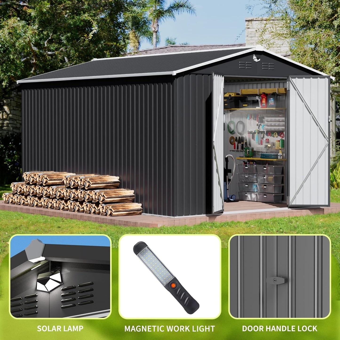 10x14 FT Metal Storage Shed, Outdoor Tool Sheds with Lockable Door, Large Heavy Duty Tool Sheds, Outside Waterproof Storage Building