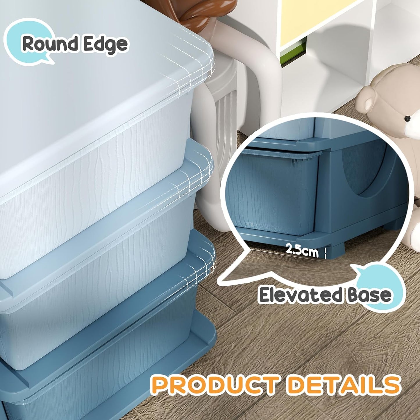 Qaba 3 Tier Kids Storage Unit, 3 Drawer Chest Toy Organizer Plastic Bins for Kids Bedroom Nursery Kindergarten Living Room for Boys Girls Toddlers, Blue