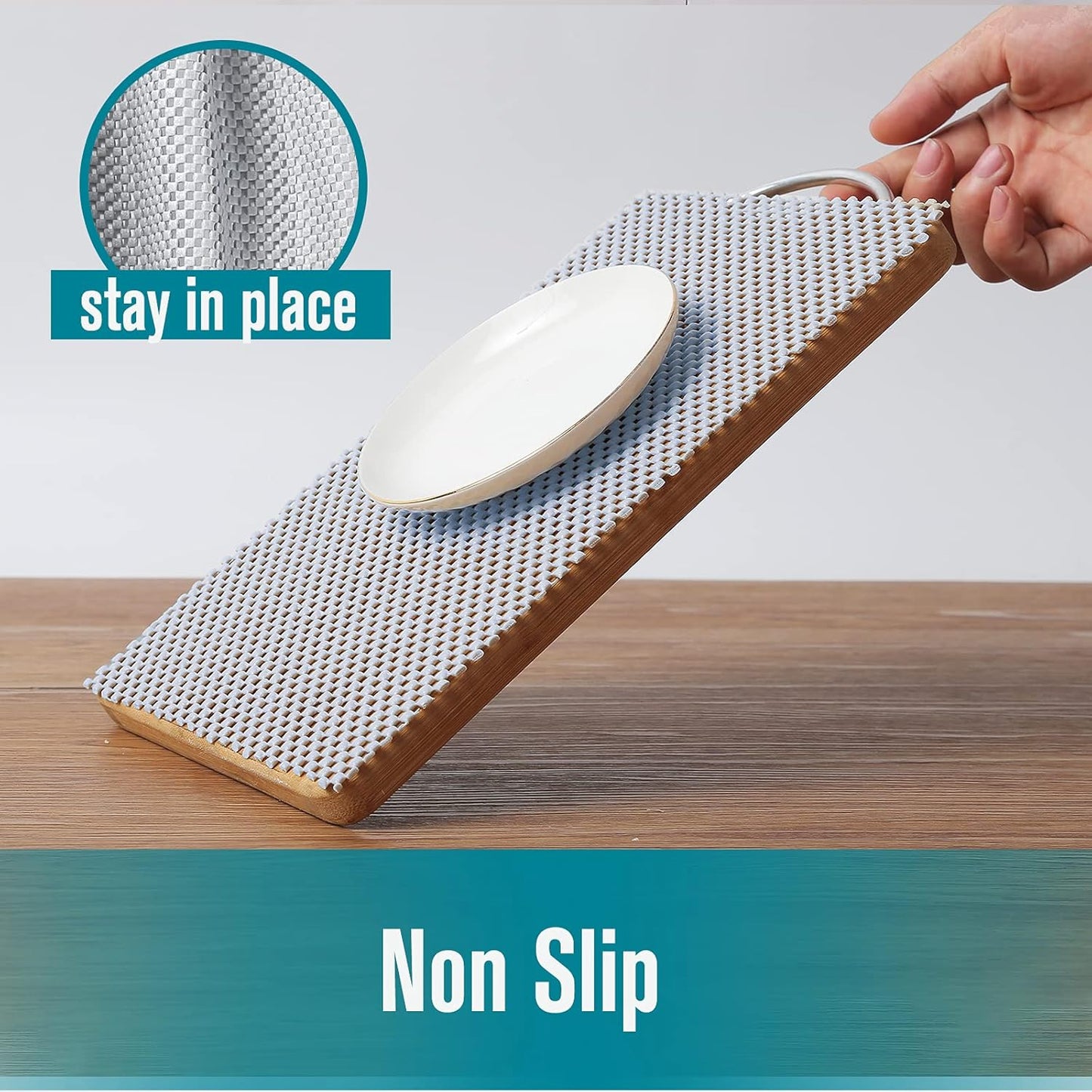 Shelf Cupboard Liner, Cabinet Drawer Liners Non Adhesive 12 Inches x 20 Feet for Kitchen Cabinets, Strong Grip Durable Non Slip for Storage Desks Kitchenware Tableware, Easy to Install, White