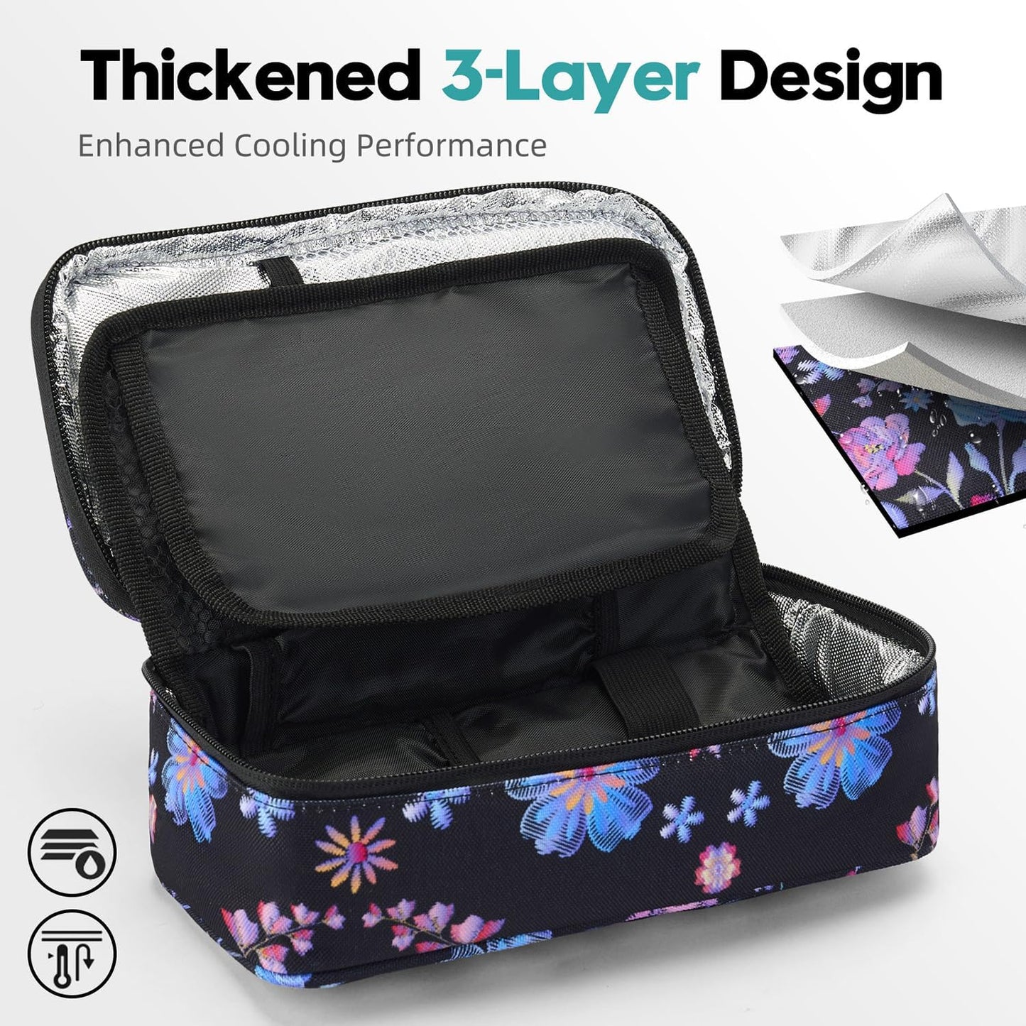 ALLCAMP Insulin Cooler Travel Case Diabetic Medication Cooler with 4 Ice Pack - Medical Cooler Bag Portable and Reusable Flower Pattern (9X 4.72x 3.14 inches)