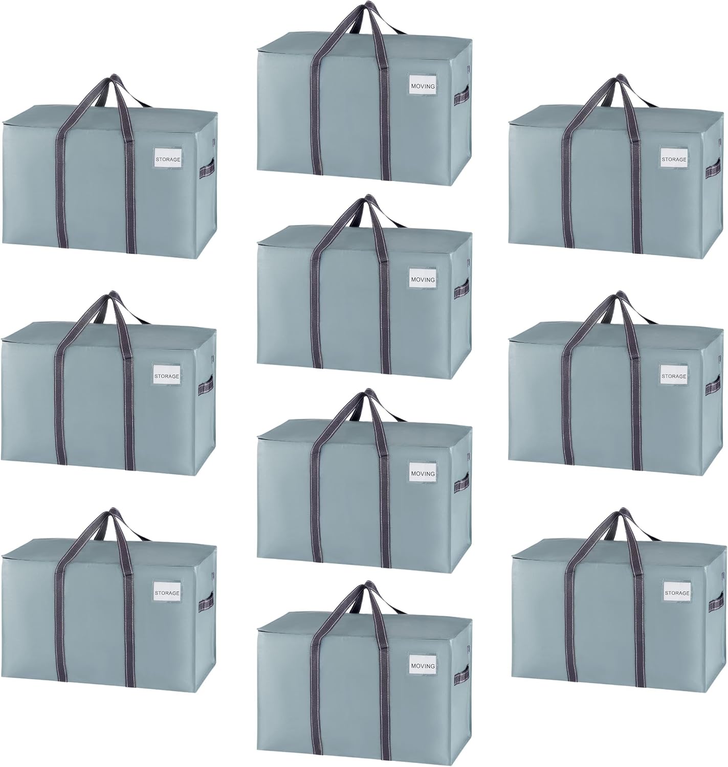 VENO 10 Pack Moving Bags and Large Christmas Storage Bins with lids. Alternative to Moving Boxes, Packing Supplies for College. Extra Large Heavy Duty Totes for Packaging (Light Blue Matte, 10 Pack)