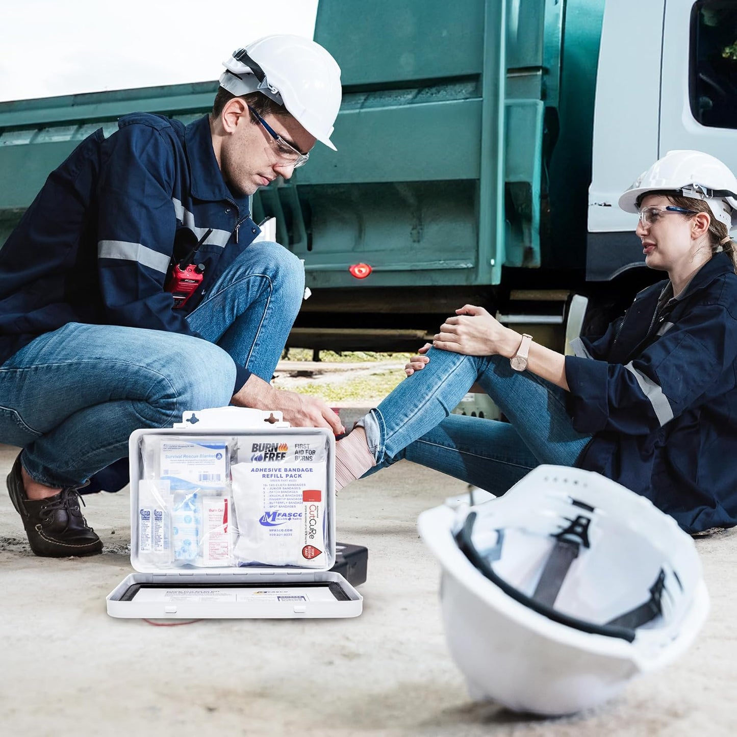 MFASCO Vehicle First Aid Kit - DOT/ANSI/OSHA Compliant - Metal - Portable & Mountable - Waterproof - First Aid Kits for Businesses, Construction, Commercial Vehicles, Workplaces - 115 Pcs