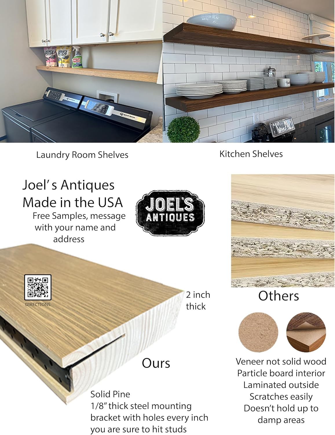 joelsantiques - 72 Inch Wooden Floating Shelves for Wall - 72x8x2 in - Made of Natural Wood - Long Heavy Duty Rustic Wall Shelves for Bedroom - Perfect for Living Room, Kitchen - Mocha