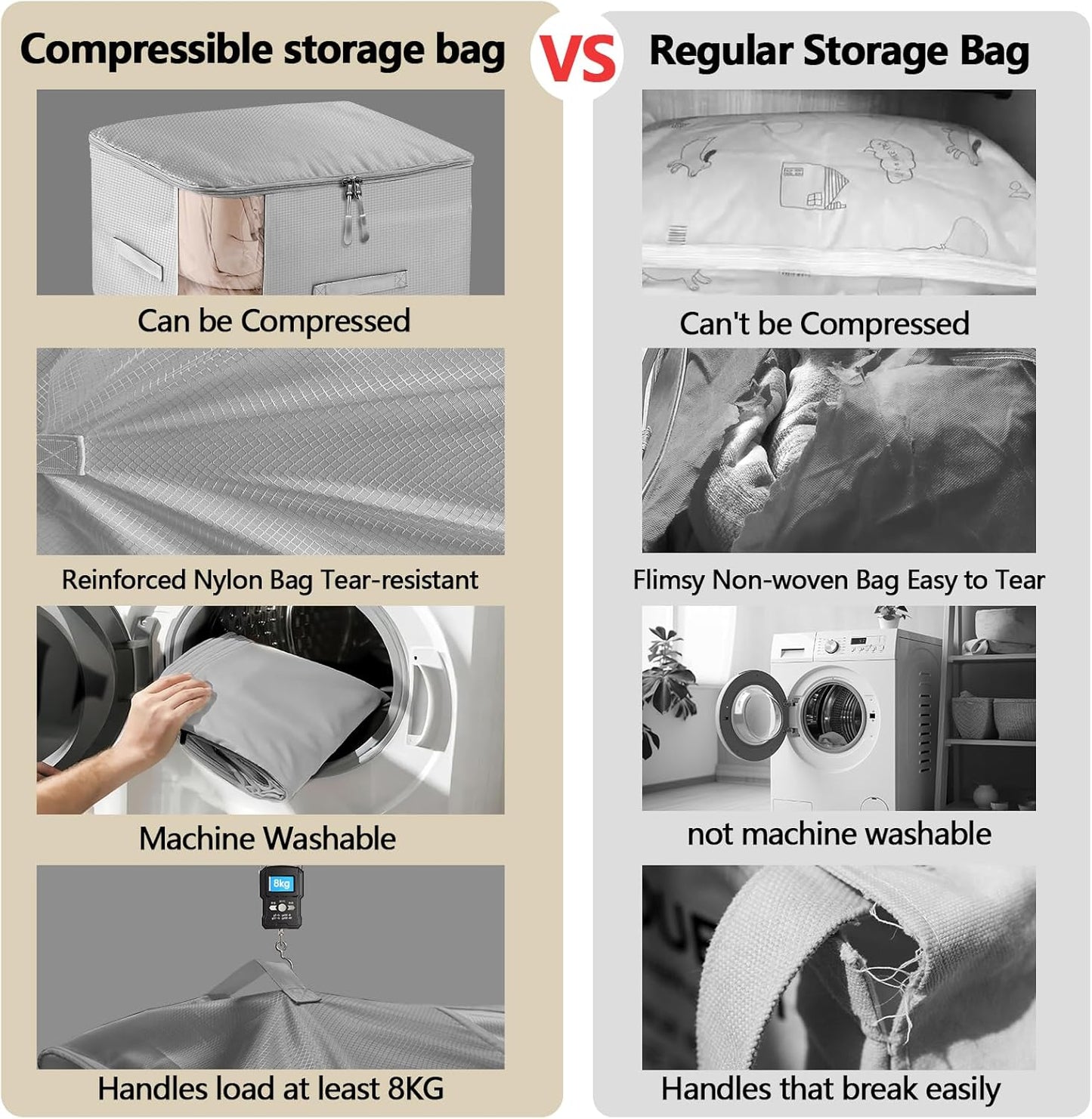 4 Pack Space Saving Comforter Storage Bag with Handle, 3-Layer Compression Blanket Storage Bags Adjustable In 3 Sizes (142L, 107L, 71L), Washable Bedding Organizer For Pillow Duvet Clothing Plush Toy