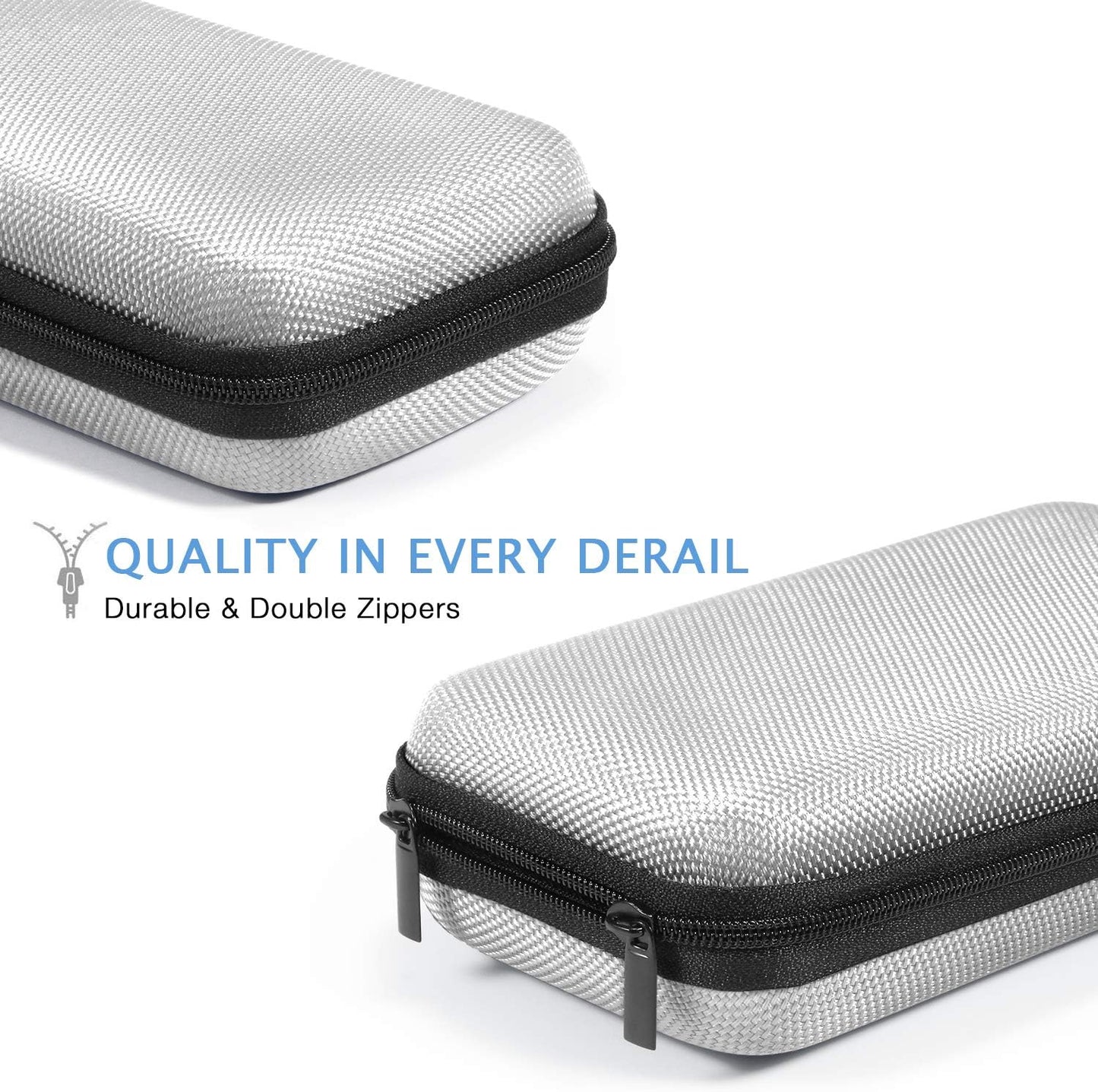 GLCON Portable Protection Hard EVA Travel Carrying Case with Mesh Pocket, Shockproof Exterior - Universal Small Electronic Tech Zipper Bag Pouch Organizer for Cell Phone, Charger, Cord, Cable - Silver