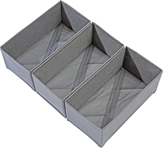 Sock Drawer Organizer Set of 3 Pack Gray, 11' Small Collapsible Fabric Underwear Dividers, Closet Foldable Dresser Storage Bins for Clothing