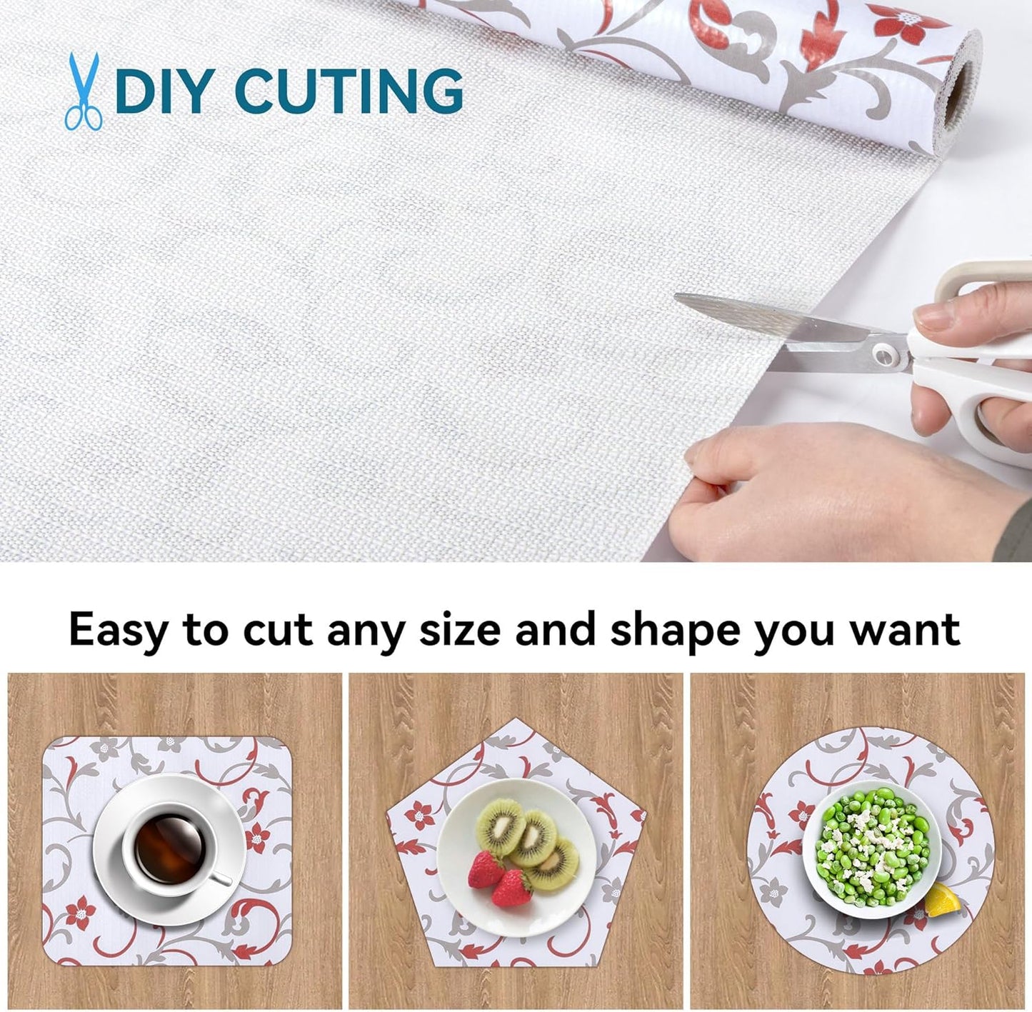 2 Rolls 12" W x 120" L Floral Drawer and Shelf Liner for Cabinets, Non-Adhesive Strong Grip Non-Slip Flower Shelf Cabinet Kitchen Shelf Liners for Kitchen Cabinets