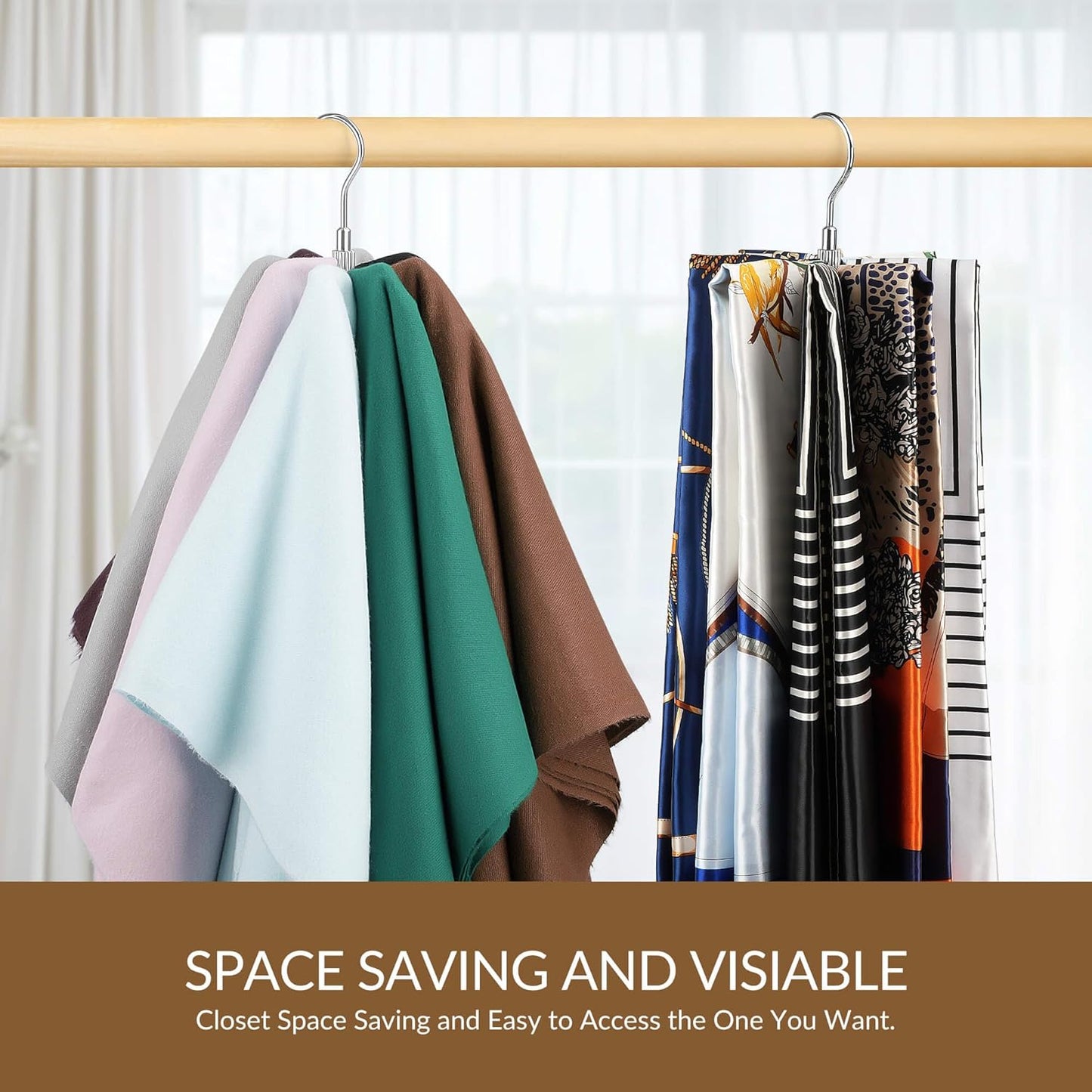 ZEDODIER Scarf Organizer Scarf Hanger for Closet, Rotatable Sturdy Hijab Holder Holds 8 Scarves, Metal Space Saving Closet Organizers and Storage, Silver