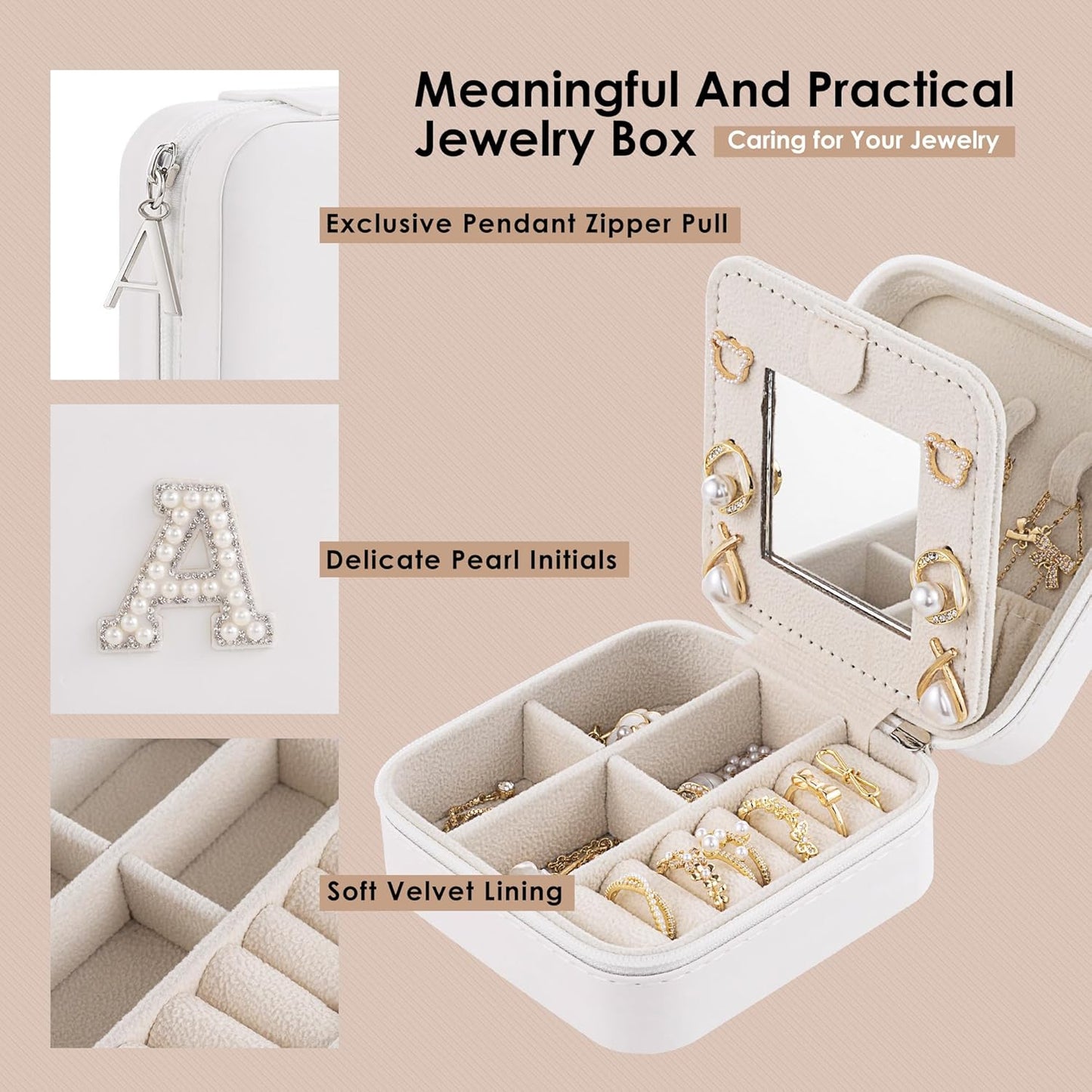 Birthday Gifts for Women: Initial Jewelry Box & Small Travel Jewelry Organizer for Wife, Girlfriend, Bridesmaid or Graduation Gifts