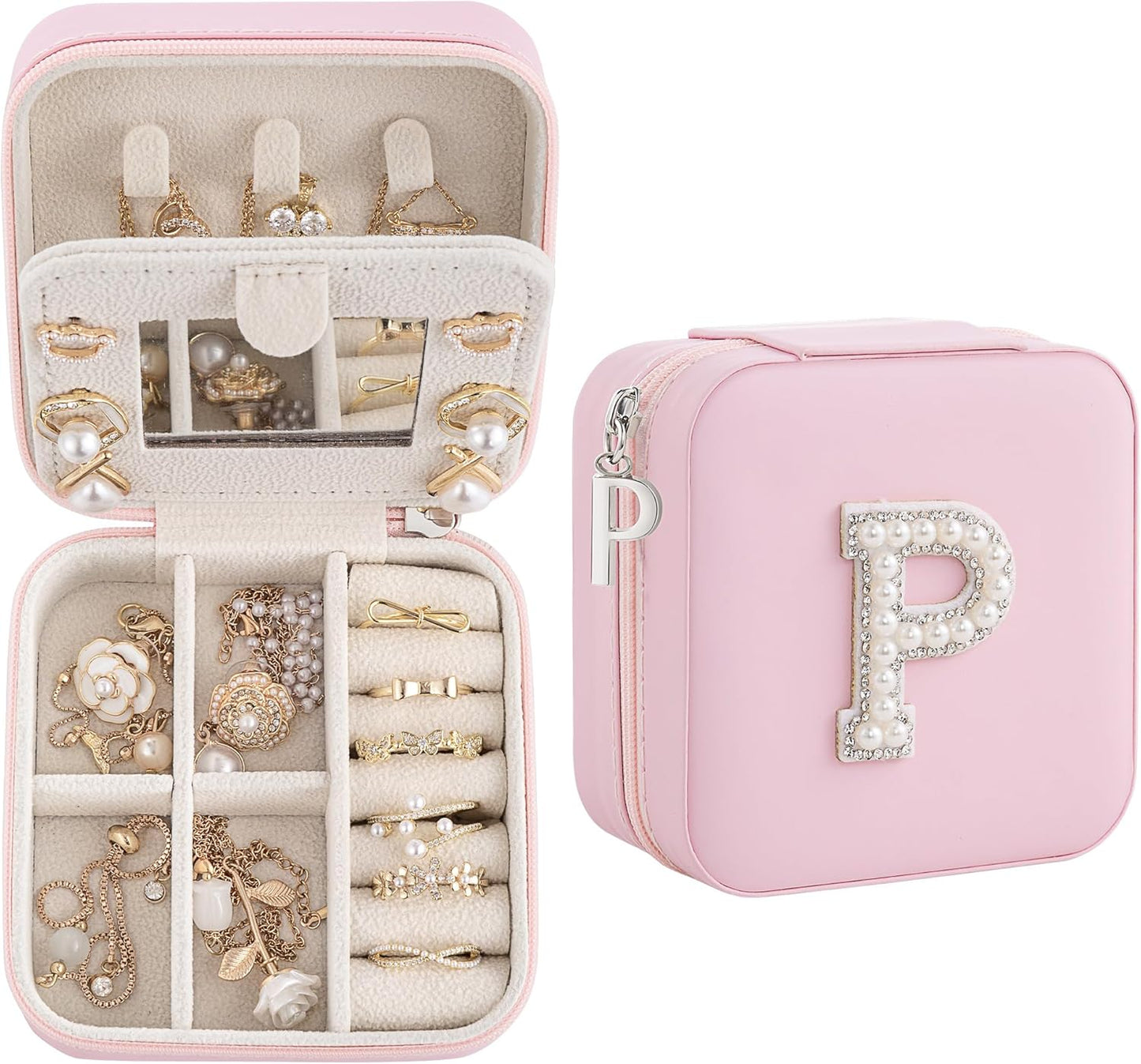 Birthday Gifts For Women, Initial Jewelry Box, Travel Jewelry Case, Gifts for Wife Girlfriend, Small Travel Jewelry Organizer, Gift for Girls, Graduation Gifts for Her, Bridesmaid Gifts