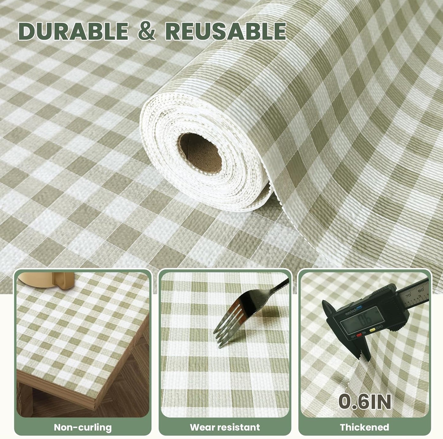 Drawer Liner and Shelf Liner for Kitchen Cabinet Liner Non-Adhesive Non-Slip Shelf Paper, Thick Strong Grip Waterproof Easy to Clean for Shelves, Cupboard, Desks, Green Plaid Pattern, 23.6 in x 40 FT