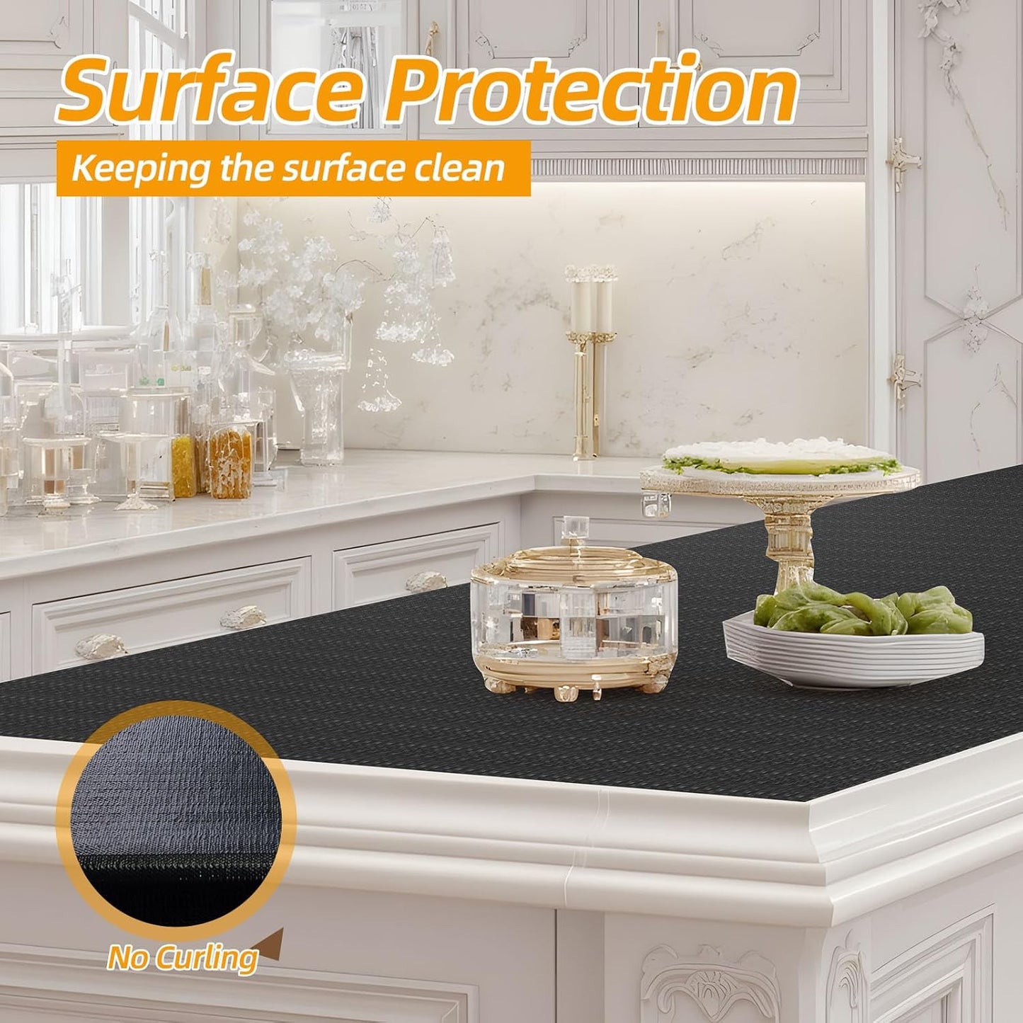 Shelf and Drawer Liner for Kitchen Cabinets Non-Adhesive, Strong Grip Non-Slip Thickened Cabinet Liners for Shelves, Waterproof Mats for Dresser Cupboard, Black, 17 in x 20 Feet