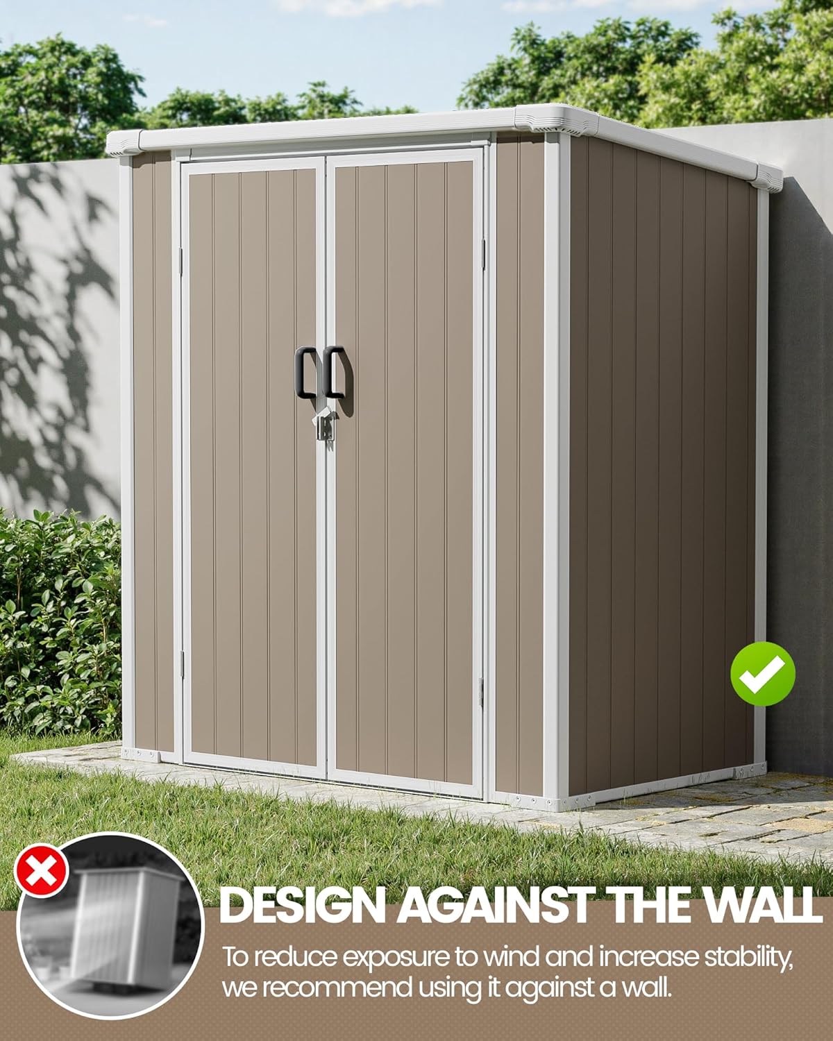 5x3 Resin Garden Sheds & Outdoor Storage on Clearance, Weather-Resistant Plastic Shed with Floor and Lockable Door for Garden Tools, Lawn Mower, Bike, Backyard Organization, Warm Gray