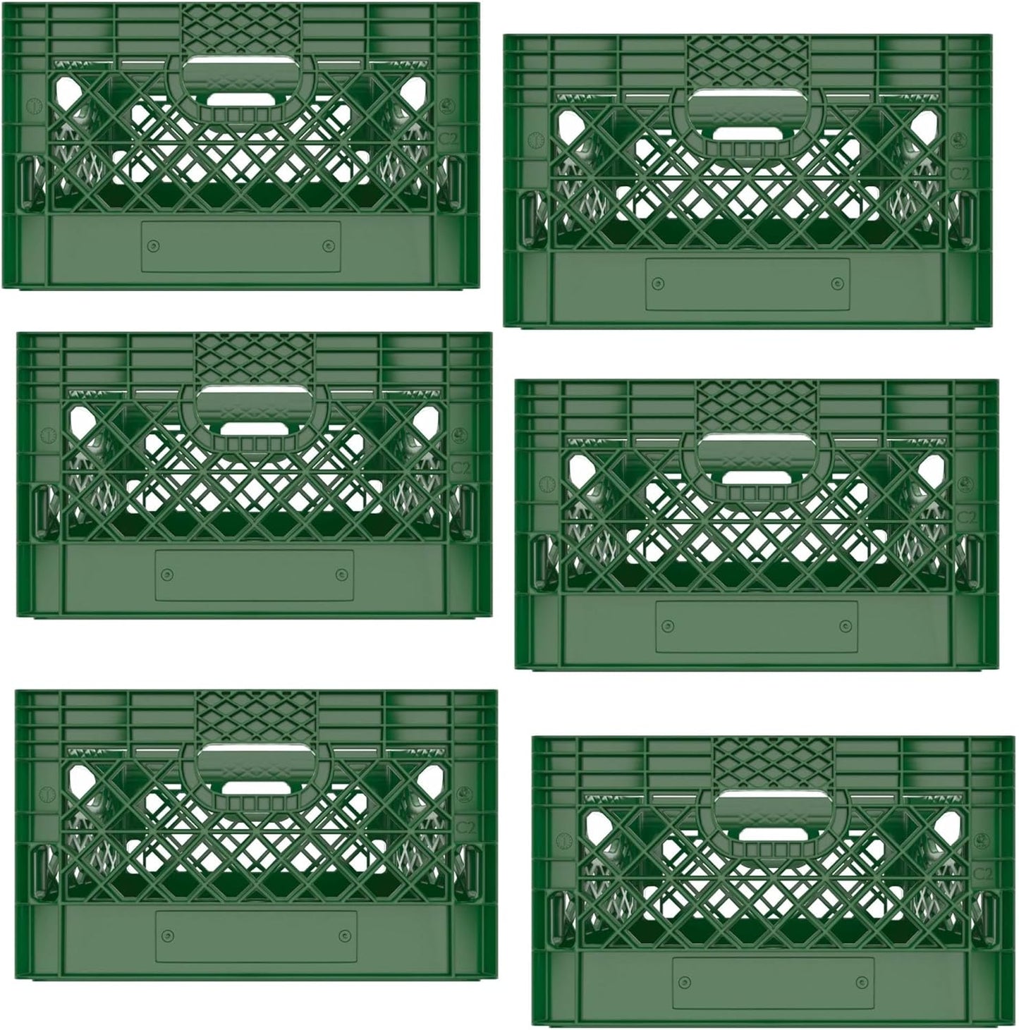 Heavy Duty Plastic Storage Milk Crates, Stackable Utility Organizer Bins, 19x11x13 Inches, 6 Pack, Made in USA, 24 Qt/6 Gallon Capacity (Green)