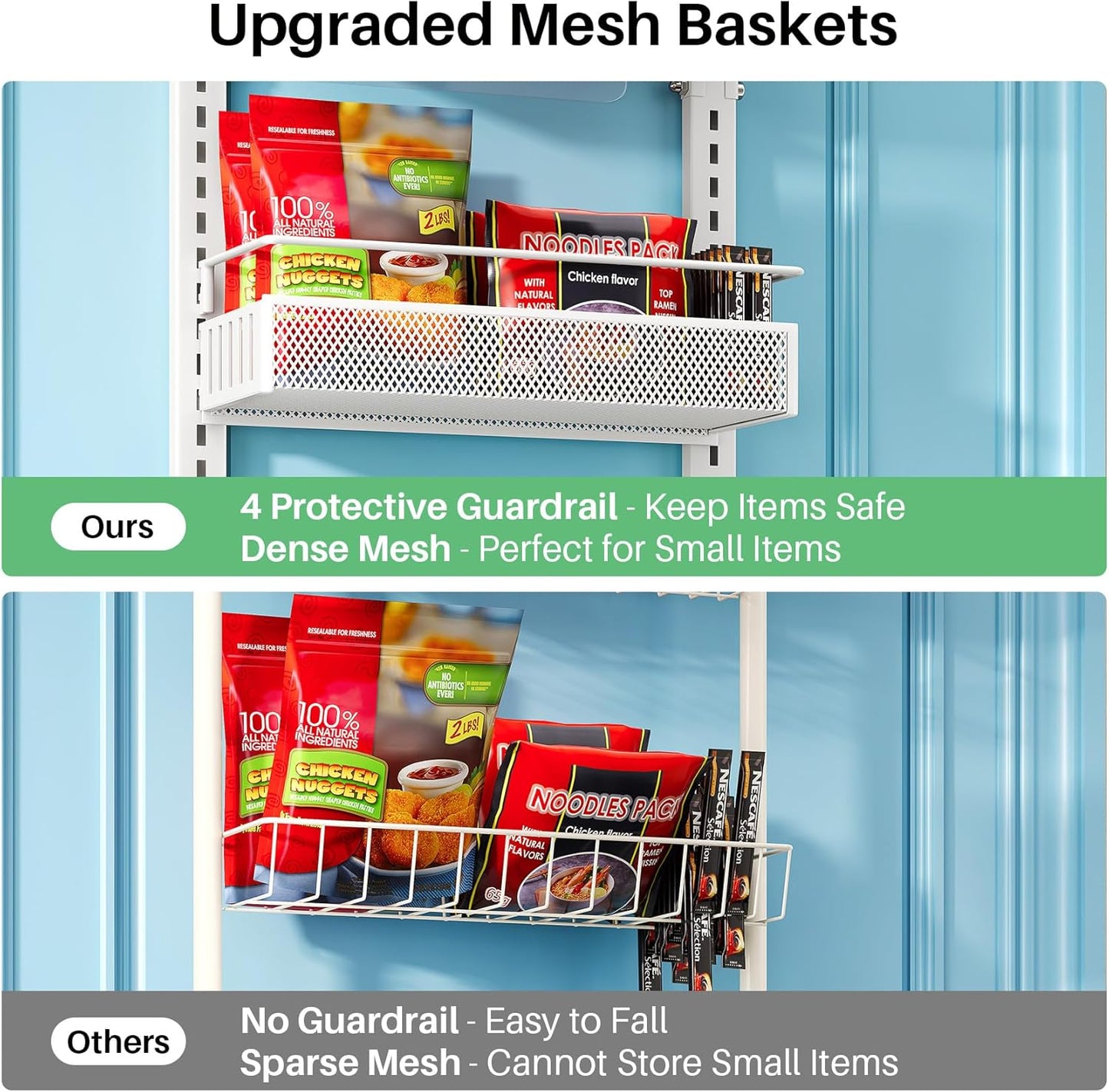 SNTD Over the Door Pantry Organizer - 8 Tier Adjustable Pantry Door Spice Organizer, Large Capacity Hanging Door Spice Rack for Kitchen Pantry Organizers and Storage (White, 12.3" W x 4.7" D x 69" H)