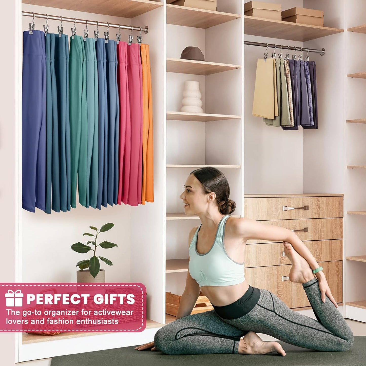 50 Pack Pants Hangers with Clip,Legging Organizer for Closet Hanging, Space Saving Yoga Pants Hangers Clip Hanger Wardrobe Organization,Closet Organizers and Storage for Jeans,Shorts,Skirts,Hats-Gray