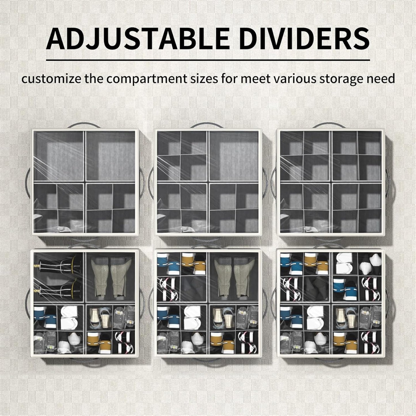 Aokeyee Shoe Organizer for Closet,2 Pack Foldable Shoe Storage Organizer Box Bin with Adjustable Dividers and Clear Cover, Fits up to 16-32 Pairs