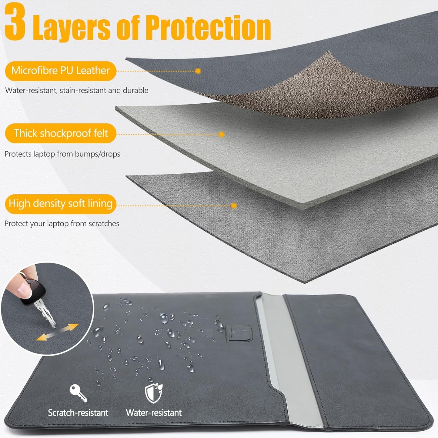HYZUO 15 Inch Laptop Sleeve Case with Stand for MacBook Air 15 M4 A3241 M3 A3114 M2 A2941 2025-2023, 15" Surface Laptop 7/6/5/4, MacBook Pro 15 A1990 A1707 2019-2016, with Pouch, Graphite