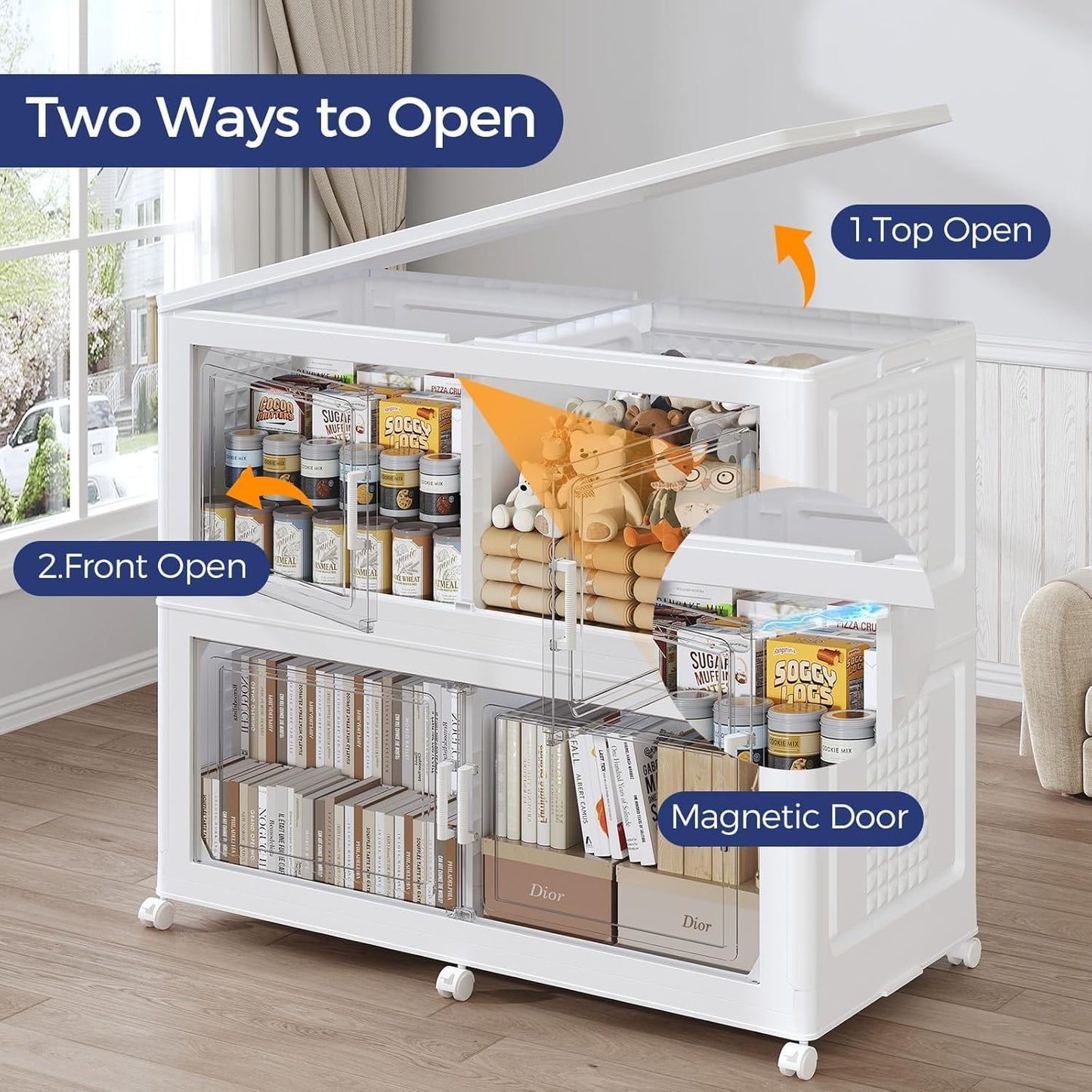 200GAL Extra Large Storage Bins with Lid, 800Qt Stackable Closet Organizers and Drawers, Collapsible Storage Bins with Wheels, Folding Containers for Home, Kitchen Office, 5Pack White