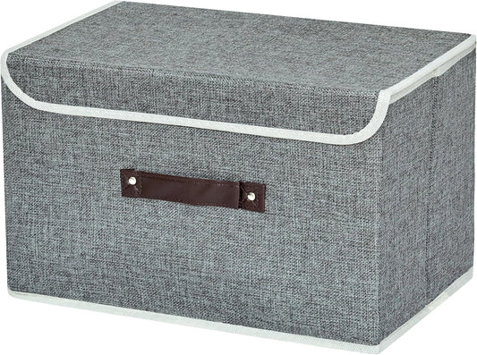 Storage Bin for Shelves Foldable Storage Organizing Basket with Lid&Handles Rectangle Closet Baskets,Gray Storage Bins, Storage Boxes for Home Office Car Dormroom