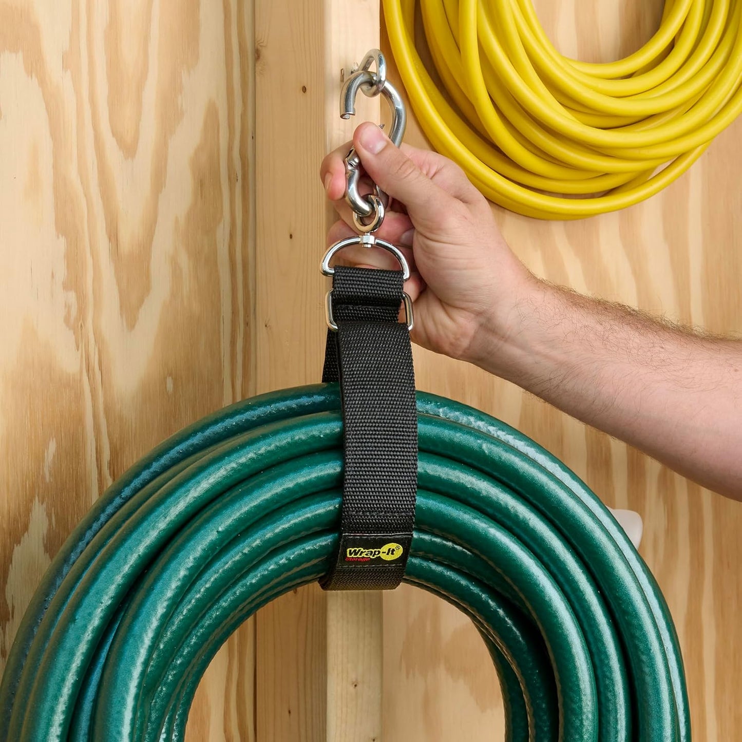 Hook 'n Hang Wrap-It Storage Straps - 24" Blaze Orange - Carabiner Straps for Cord or Garden Hose Storage (2-Pack)