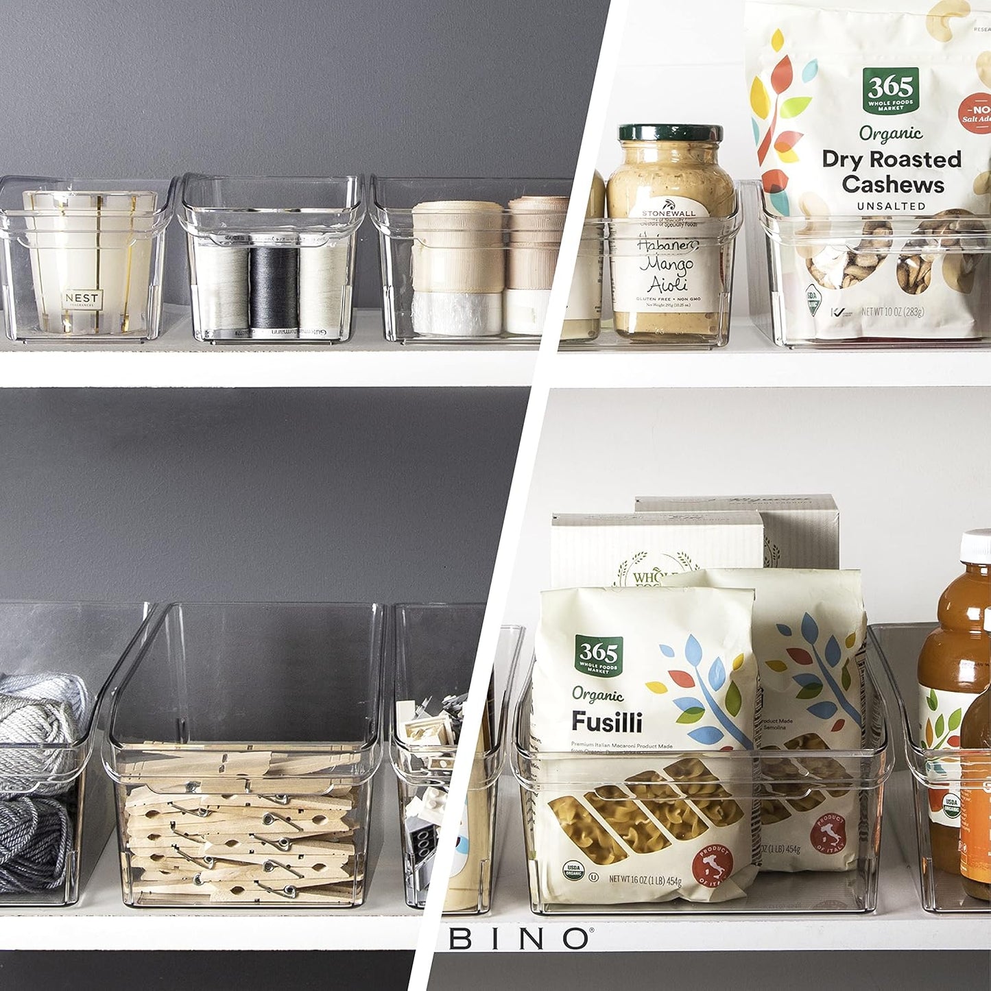 BINO | Plastic Storage Bins, X-Large | THE CURVE COLLECTION | Multi-Use Organizer Bins | Built-In Handle | BPA-Free | Pantry Organization | Home Organization | Fridge and Freezer Organizer