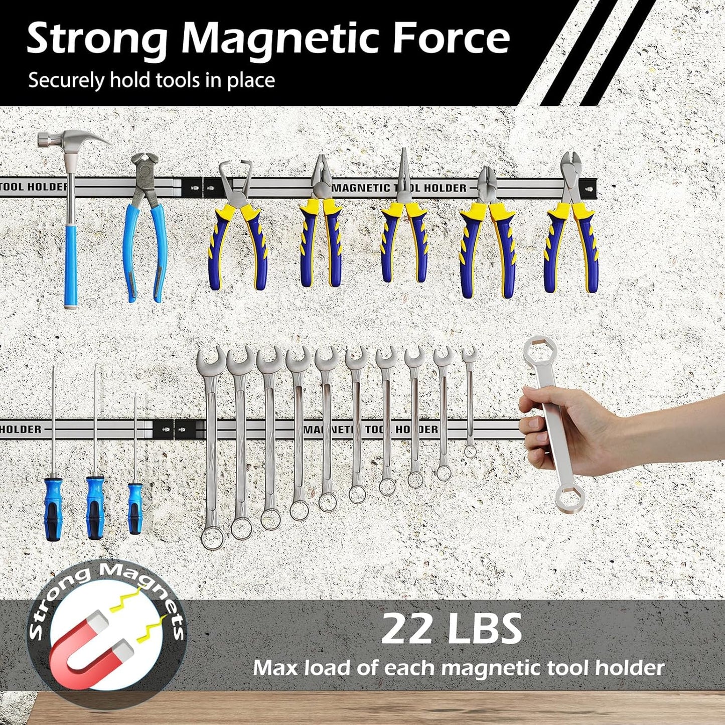 18" Magnetic Tool Holder Strip, 6 Pack Magnet Bar with Mounting Screws, Heavy Duty Magnetic Strips Tool Organizer for Garage Shop Workbench Kitchen Organization (Sliver)